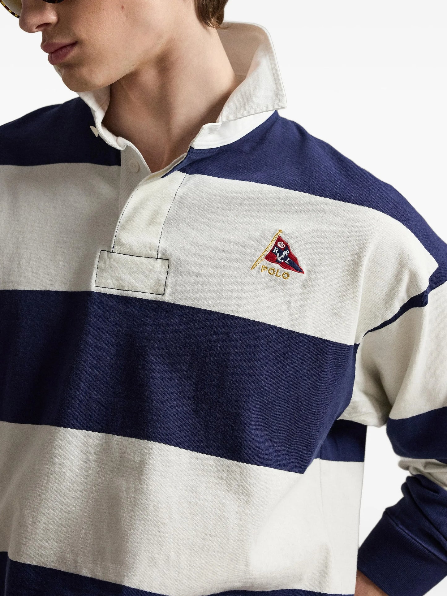 striped embroidered rugby polo shirt