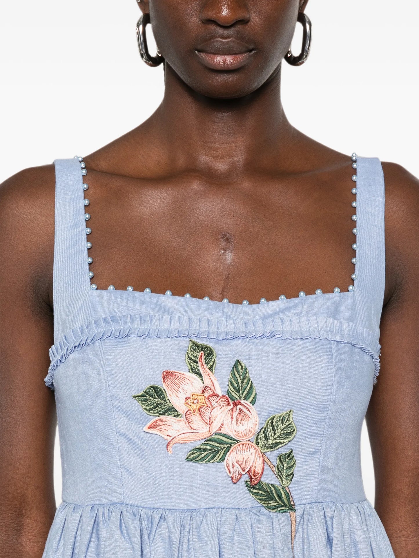 Barbara floral-embroidered linen maxi dress