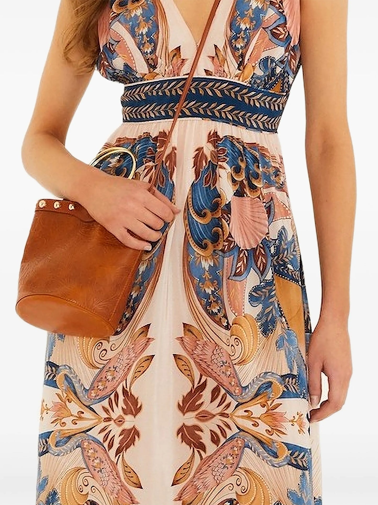 printed V-neck midi dress