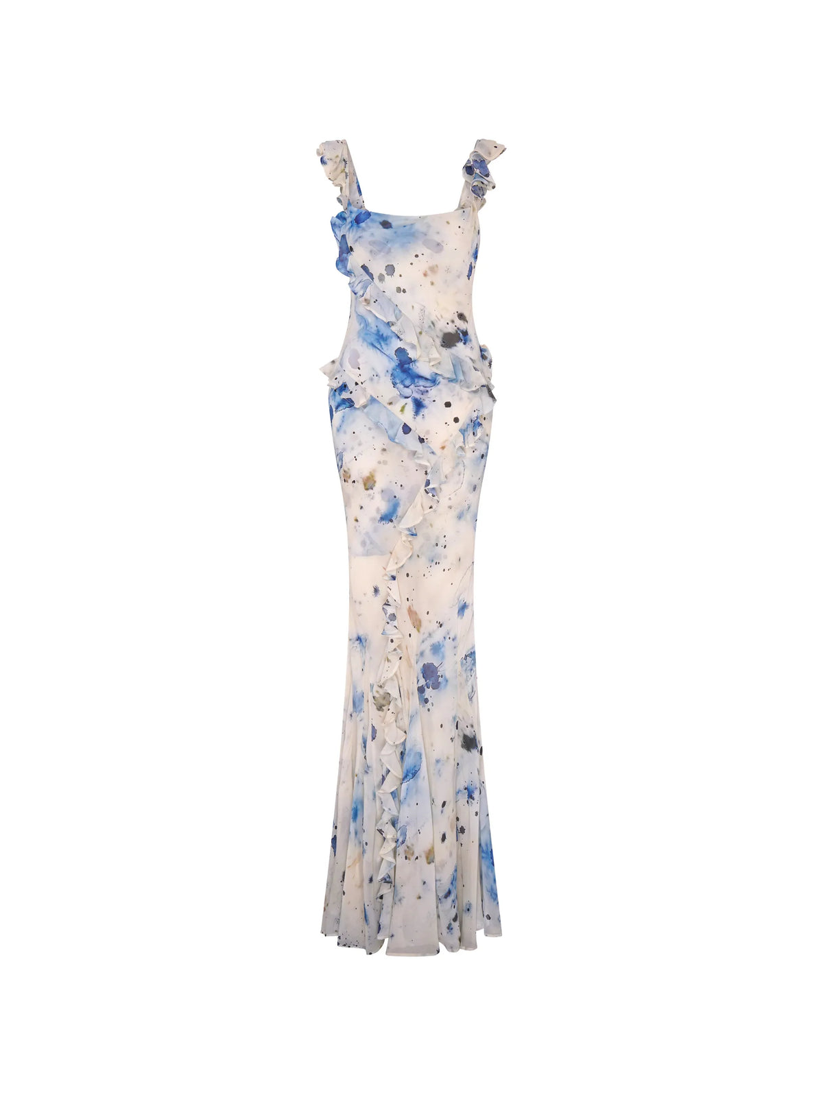 romantic ruffle dress ocean veil print