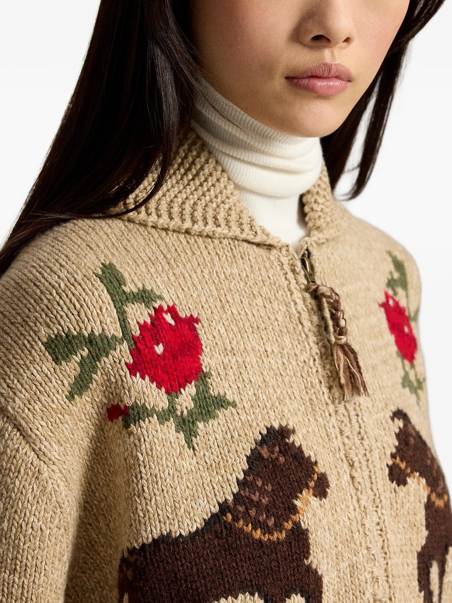 intarsia-knit shawl-collar cardigan