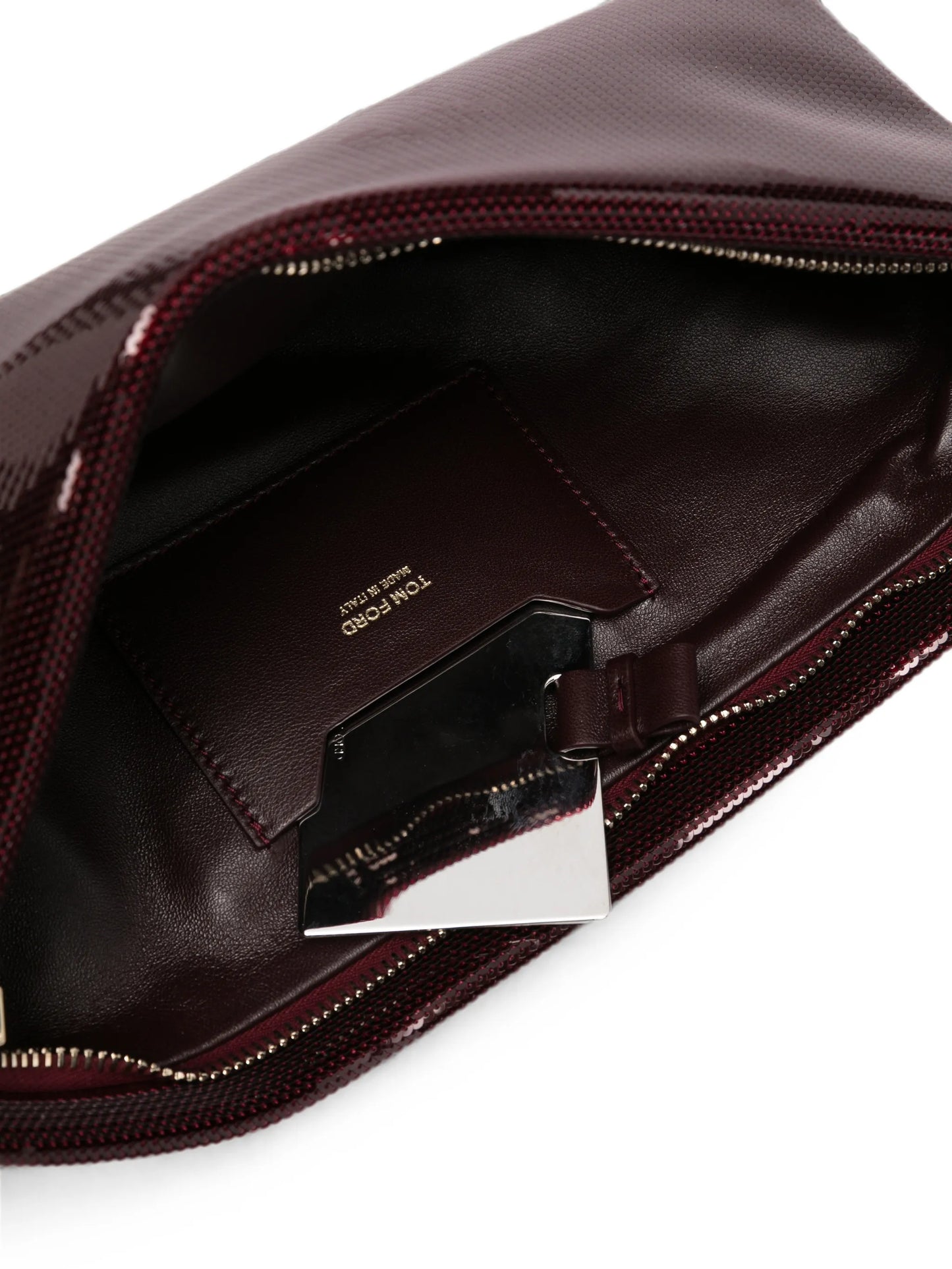 sequin-embellished leather-trim clutch bag