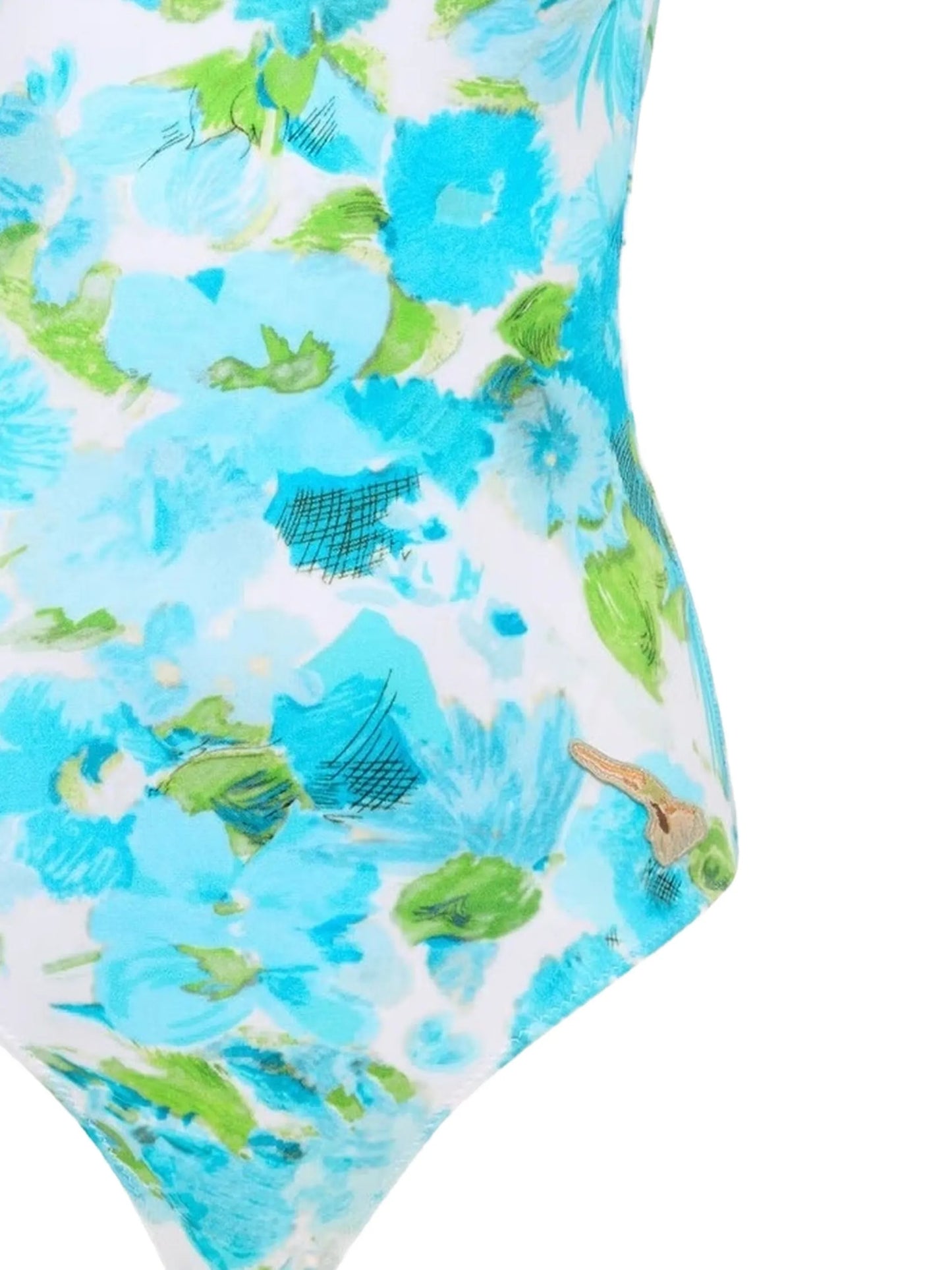 aqua flower-print one-piece swimsuit