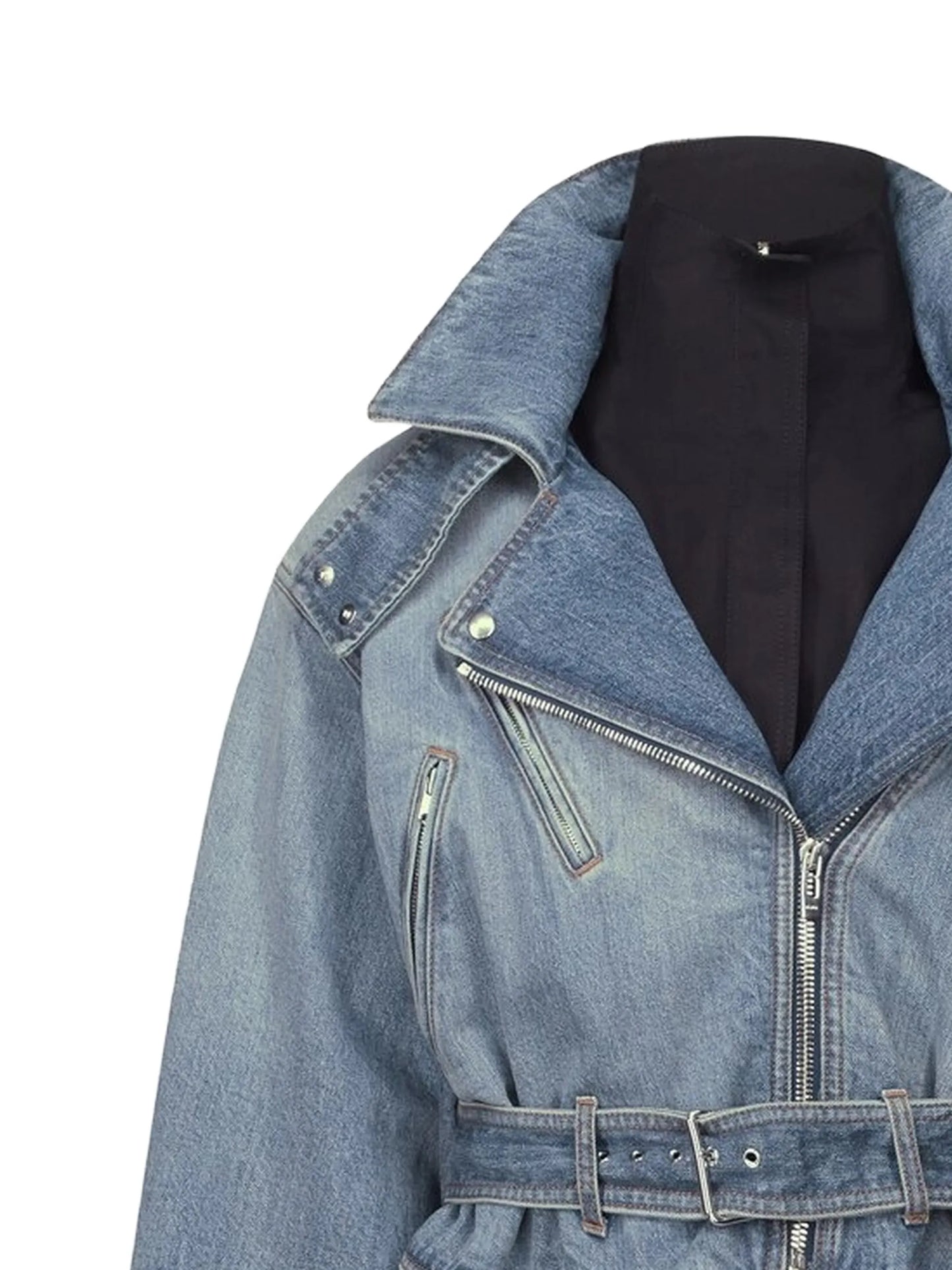 layered belted denim jacket