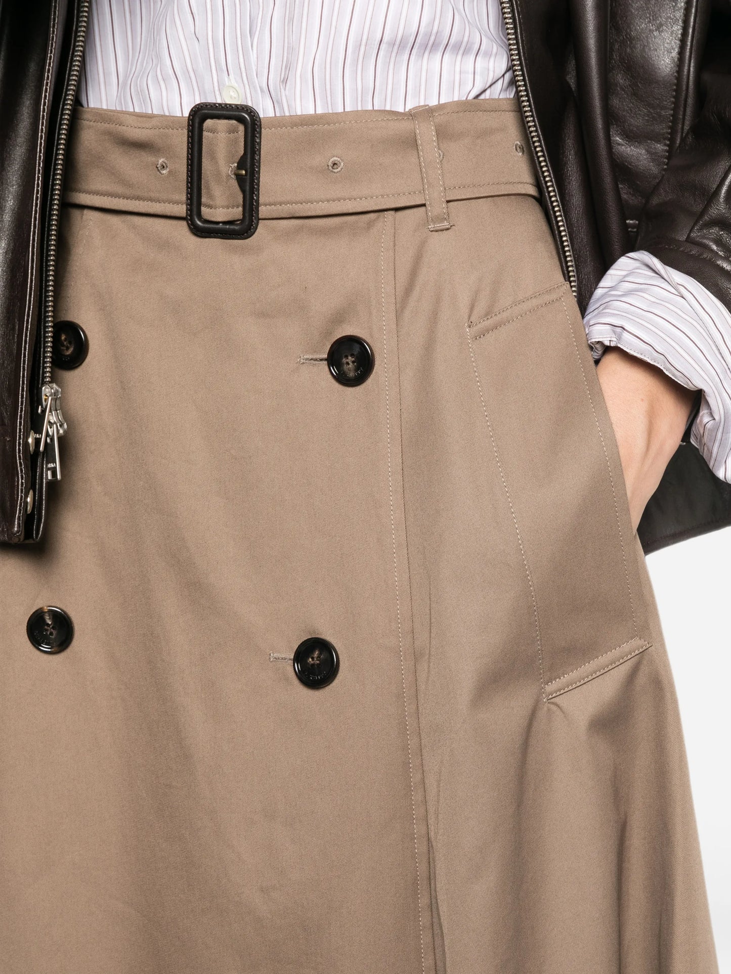 double-breasted belted skirt