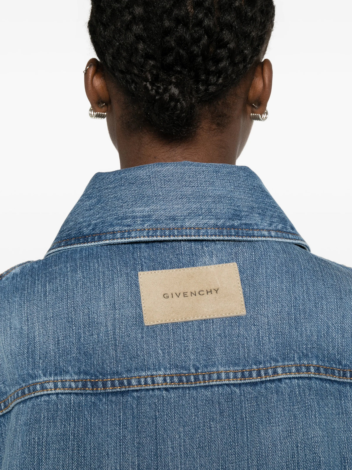 trapeze jacket in medium blue denim