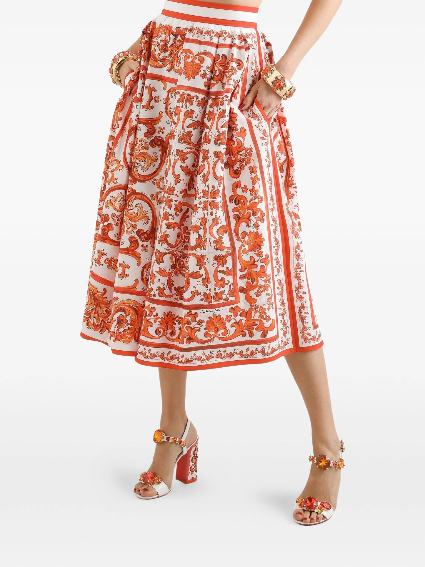 Majolica-print pleated skirt