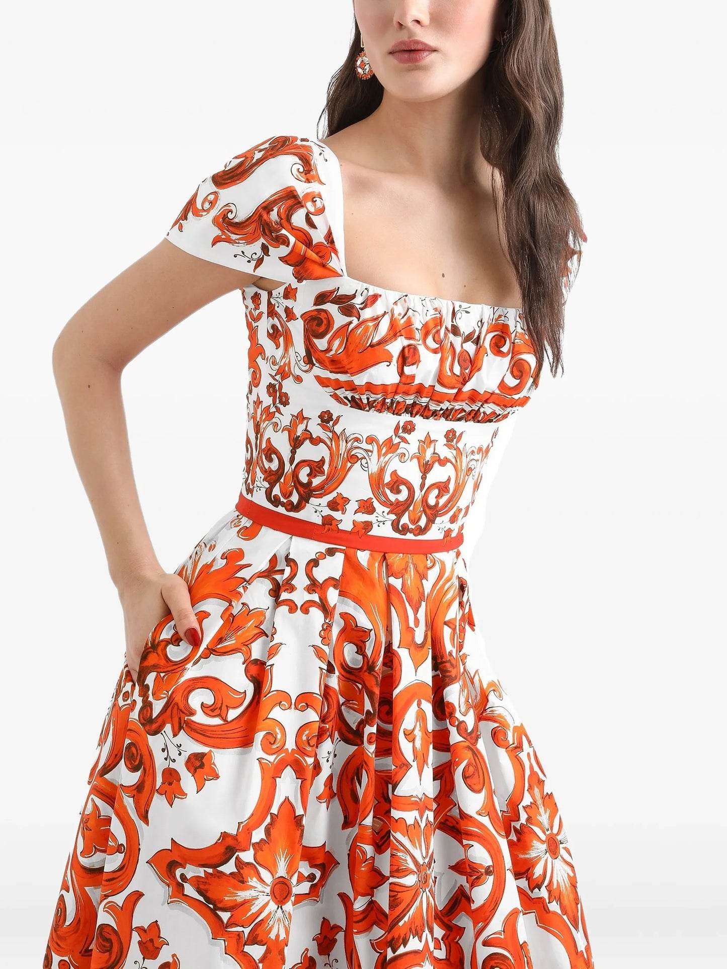 Majolica-print poplin dress