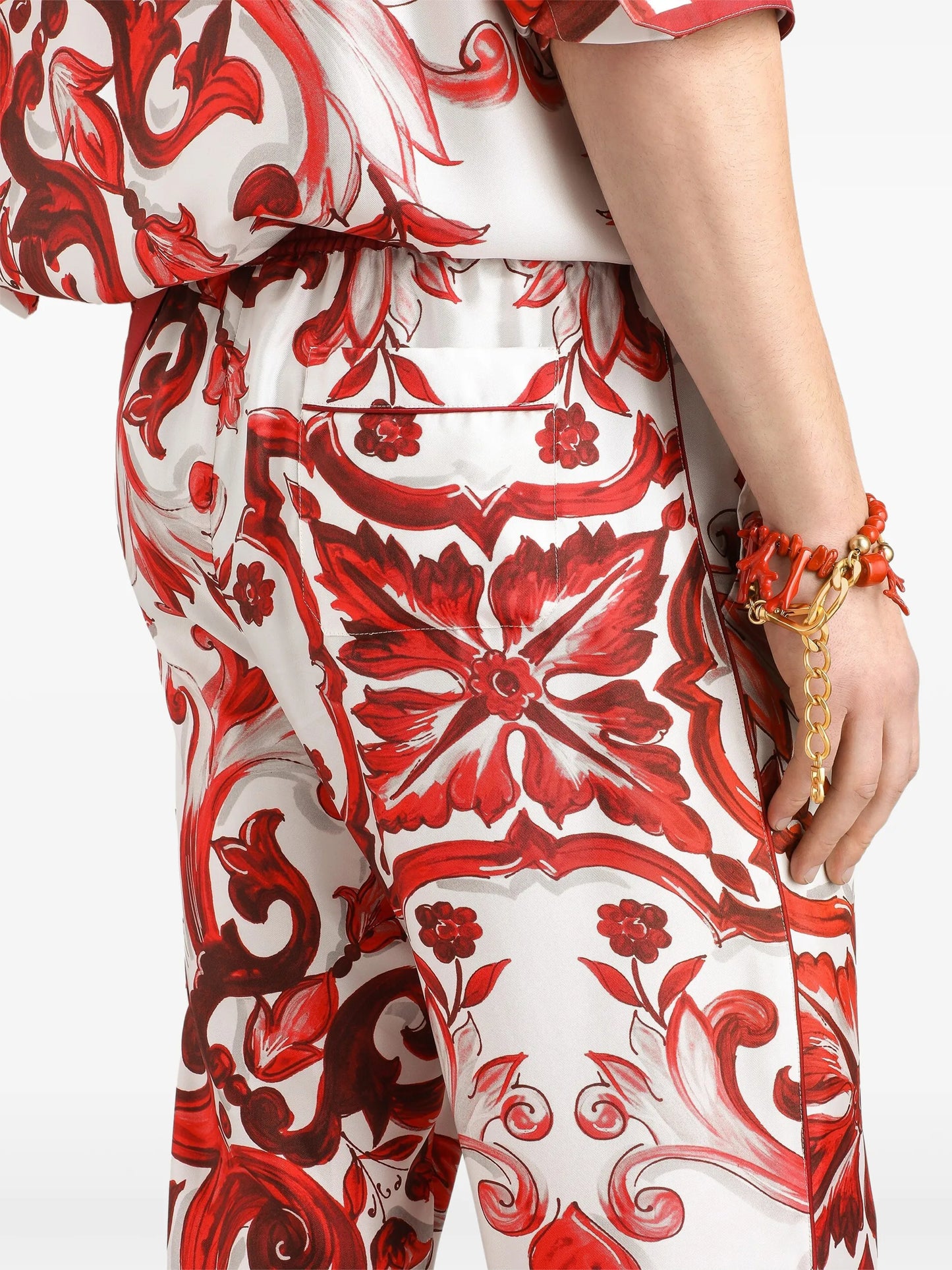Majolica-print twill vanity trousers