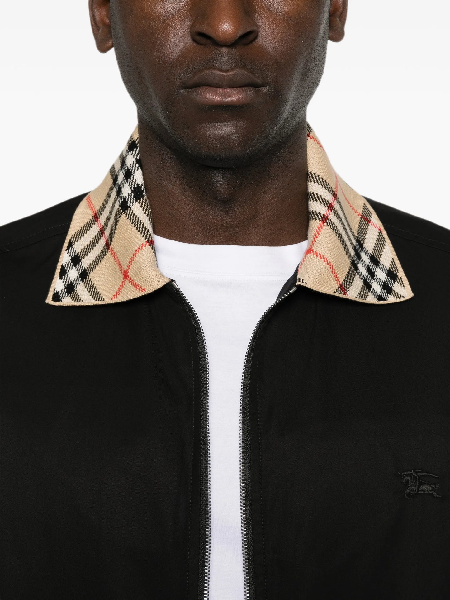 check-collar zip-up jacket