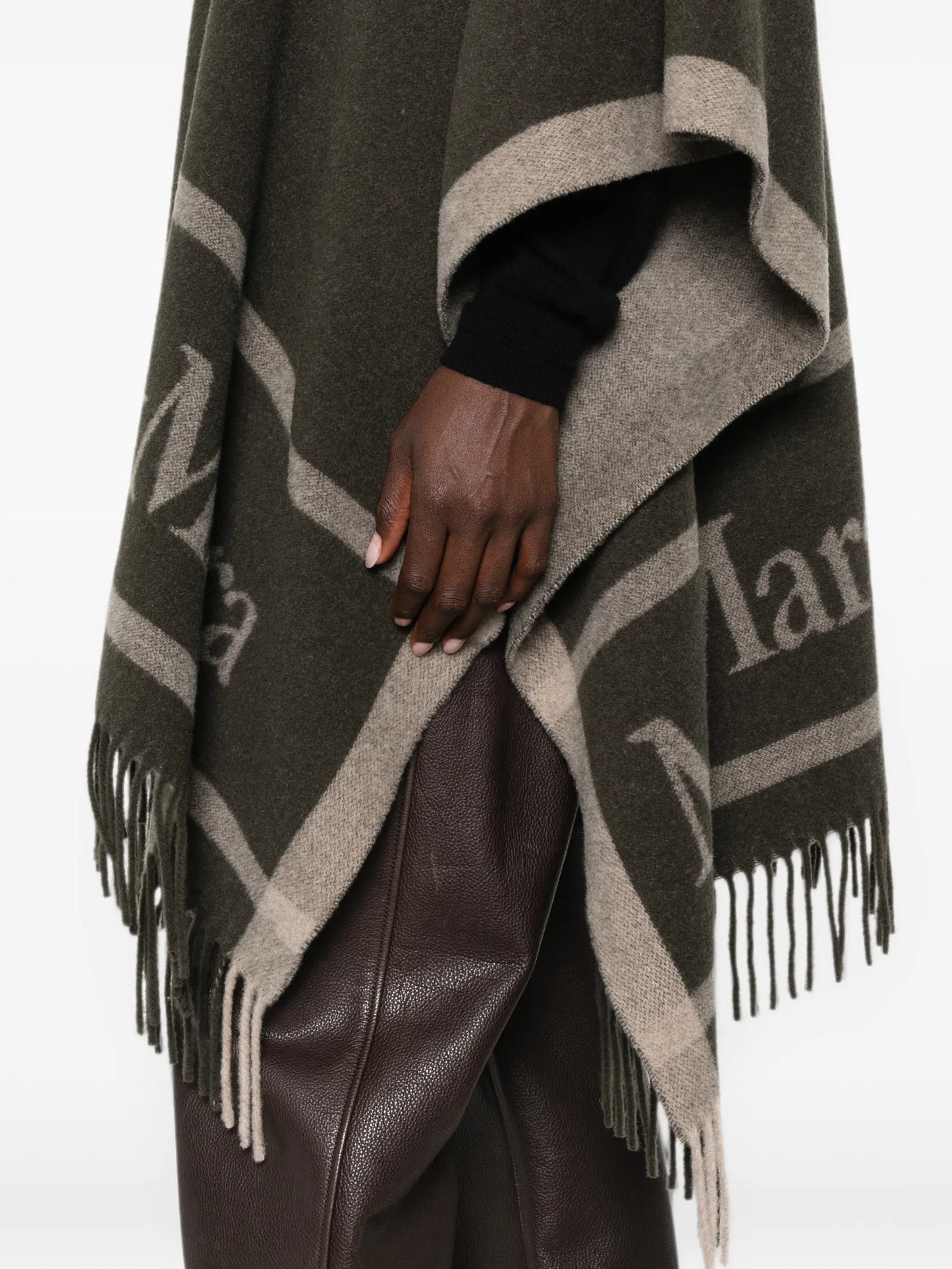 logo-print fringed poncho