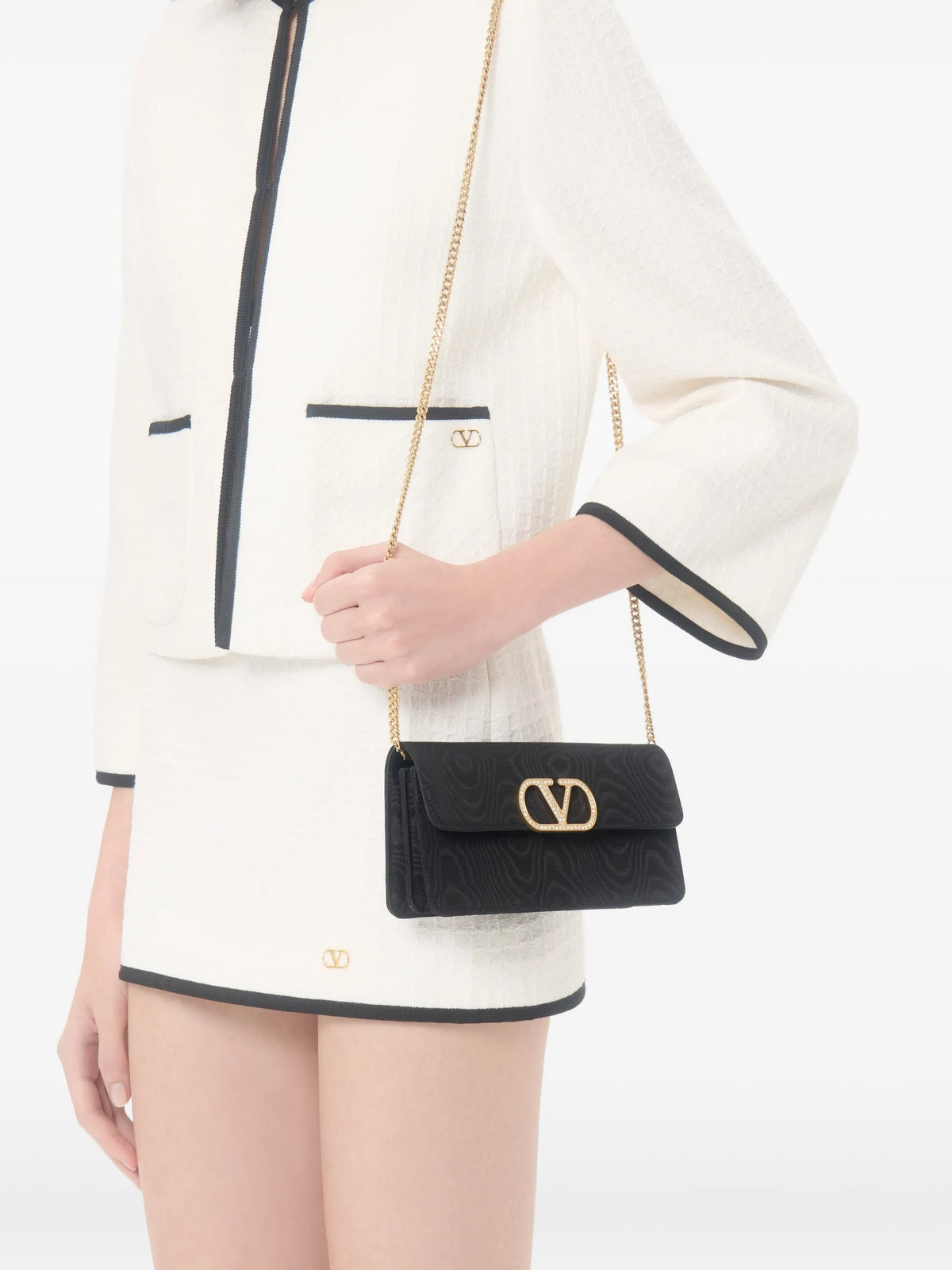 VLogo Signature chain wallet in moiré fabric with jewel logo