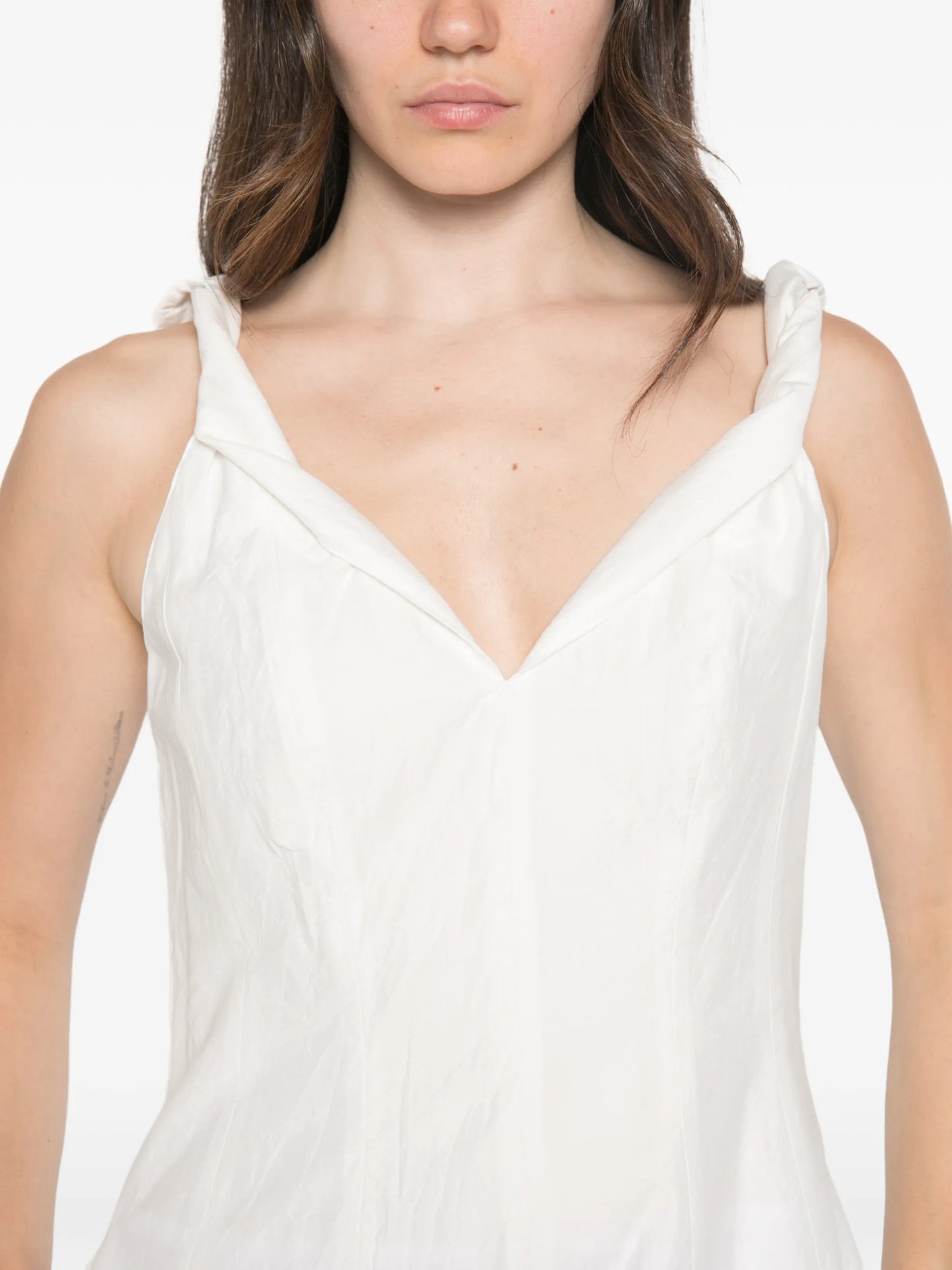 twisted-shoulder dress