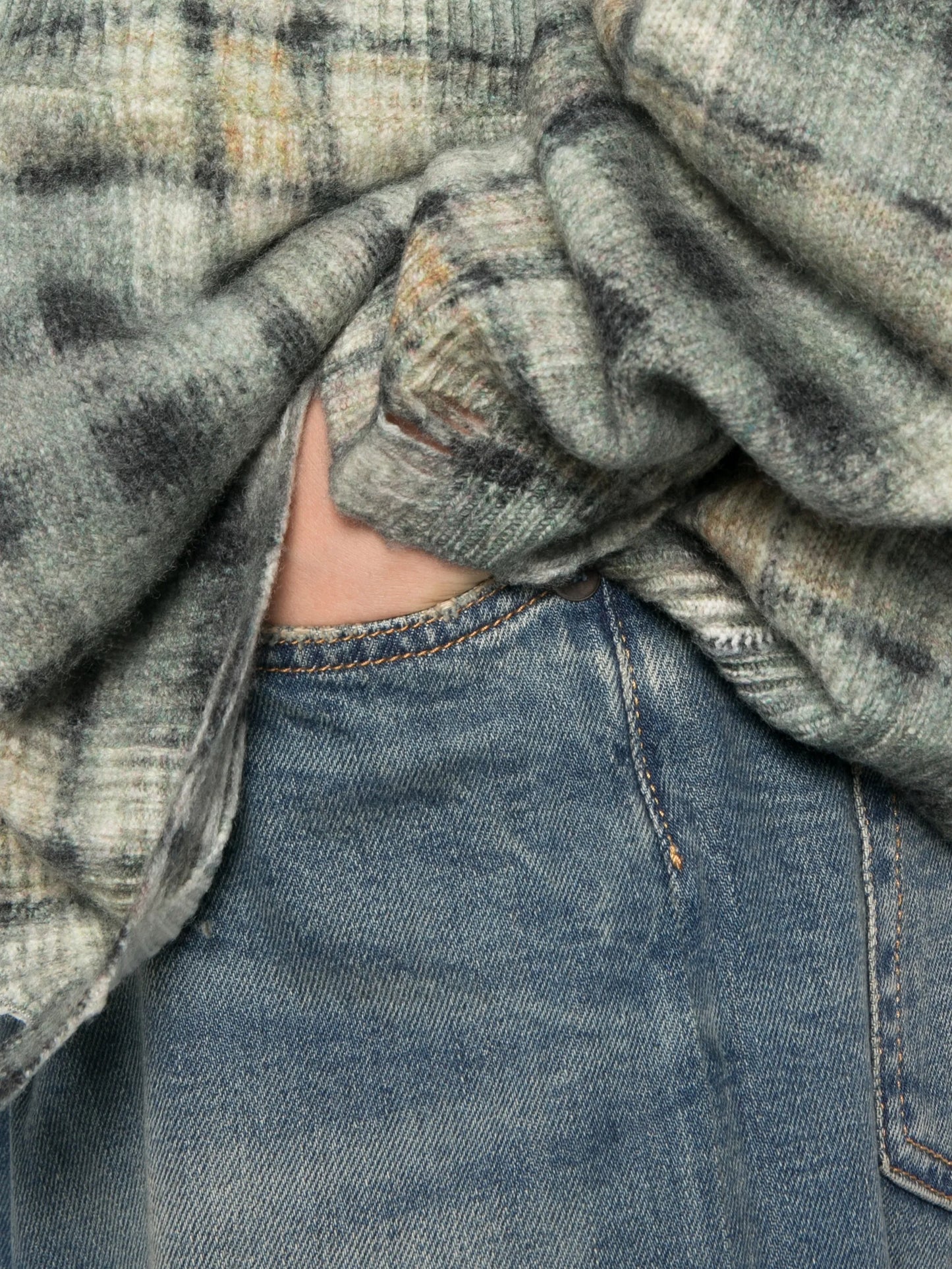 checked distressed cardigan