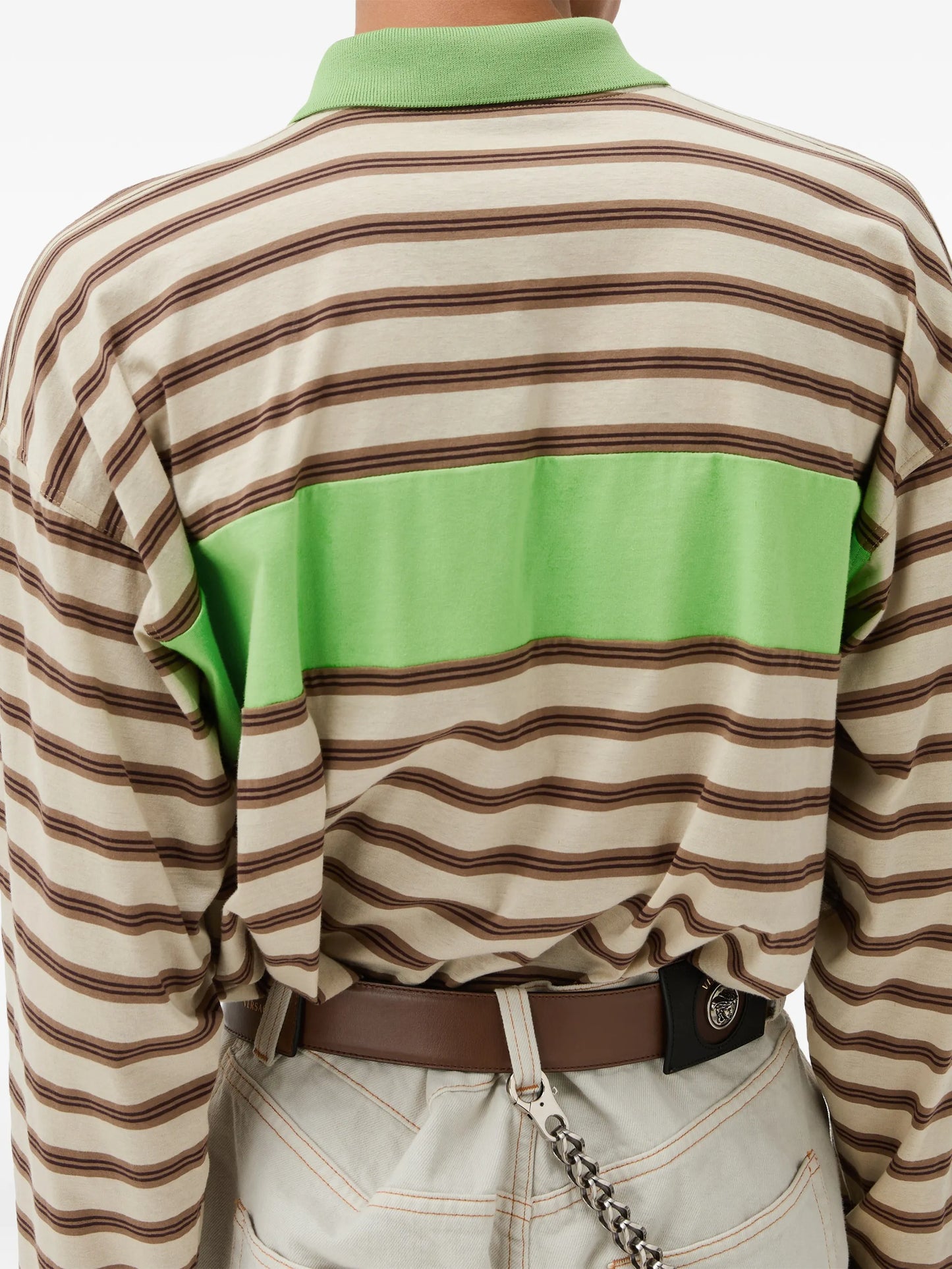 embroidered-logo striped-intarsia cotton polo shirt