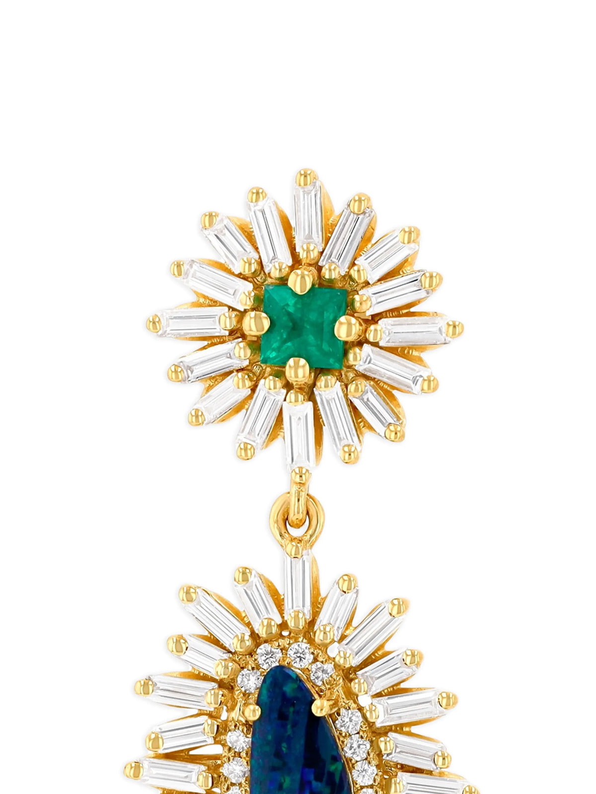 emerald and opal-embellishment earrings