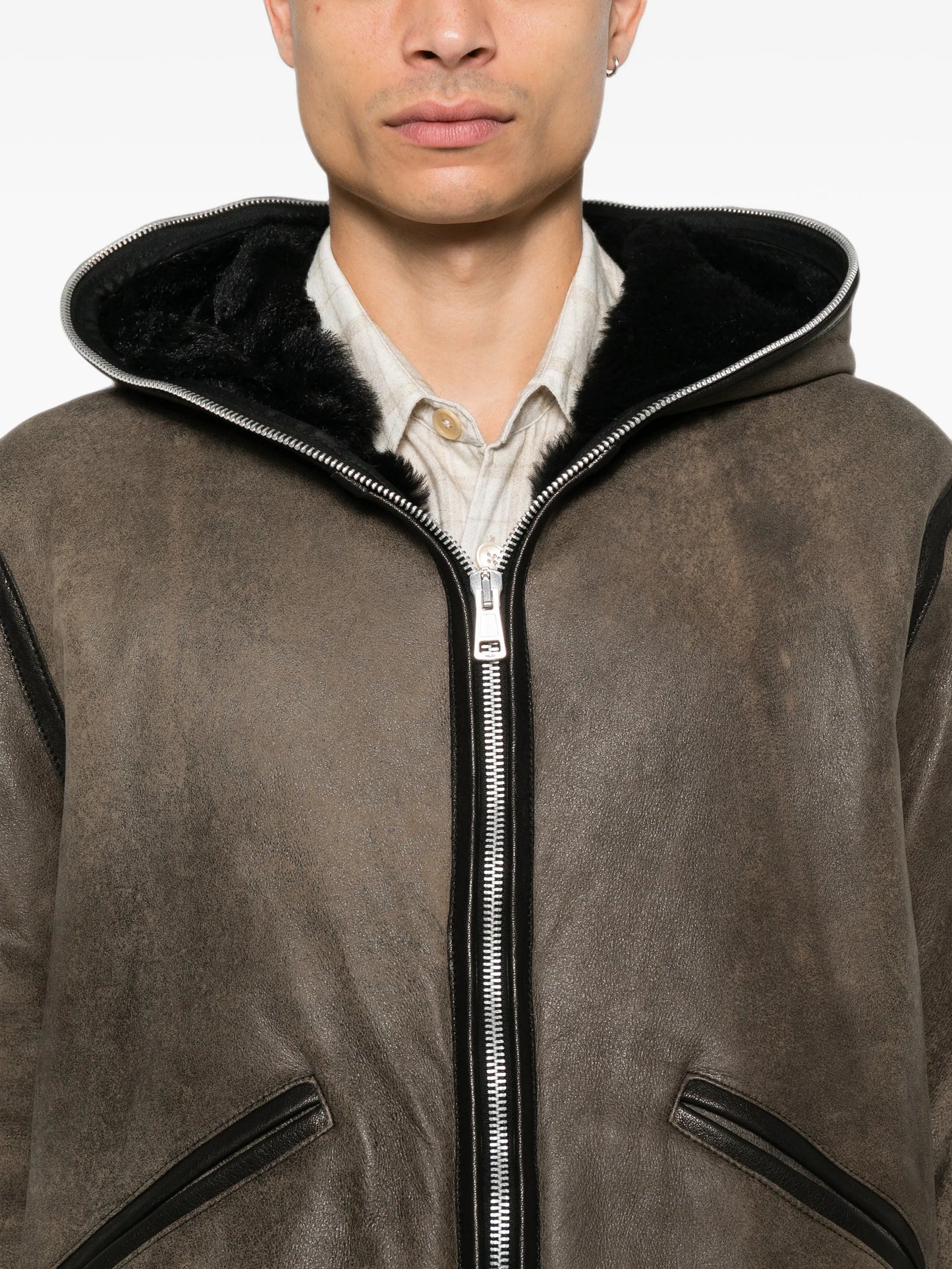 shearling zip-fastening jacket