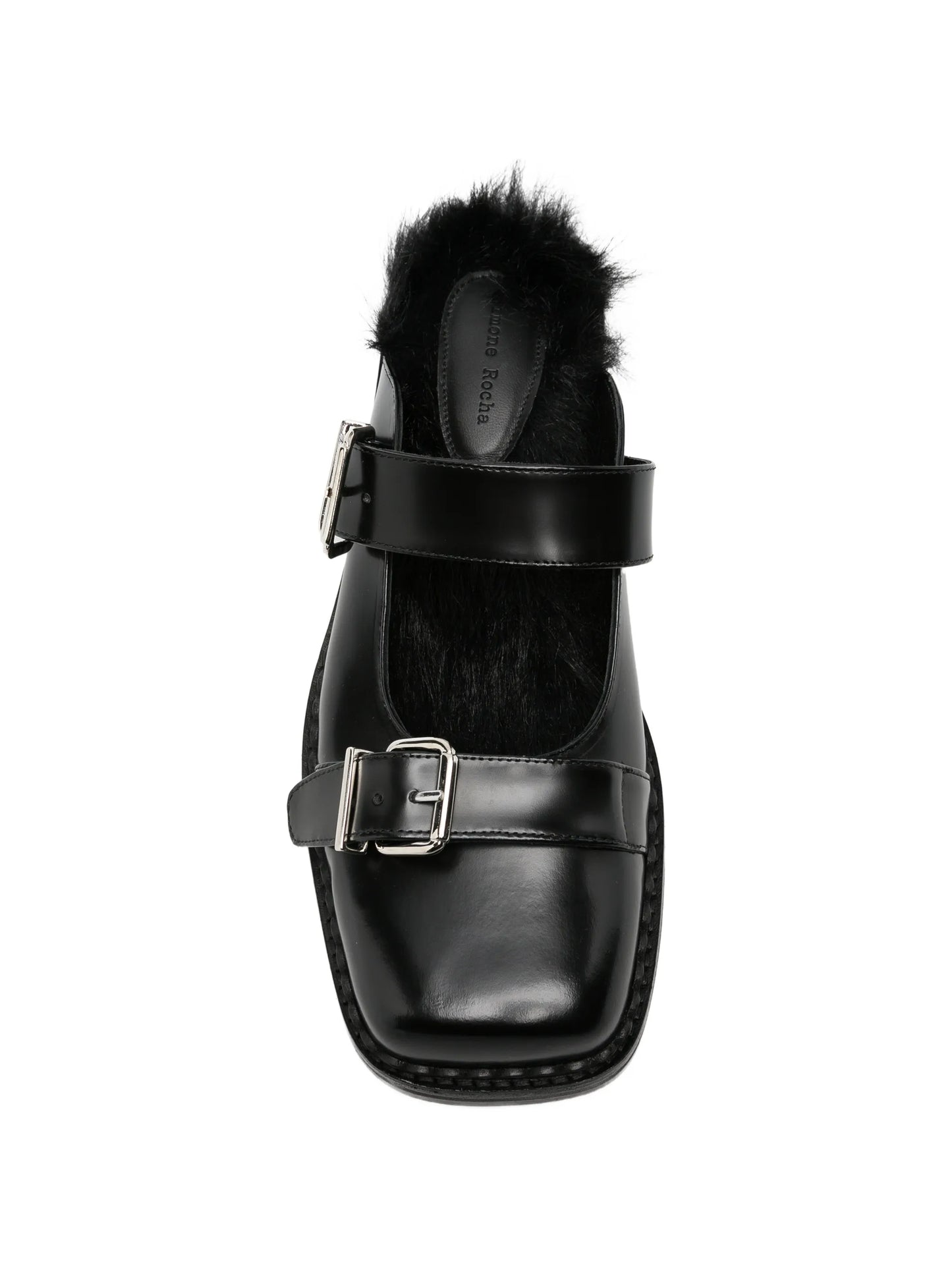 faux-fur buckle mules
