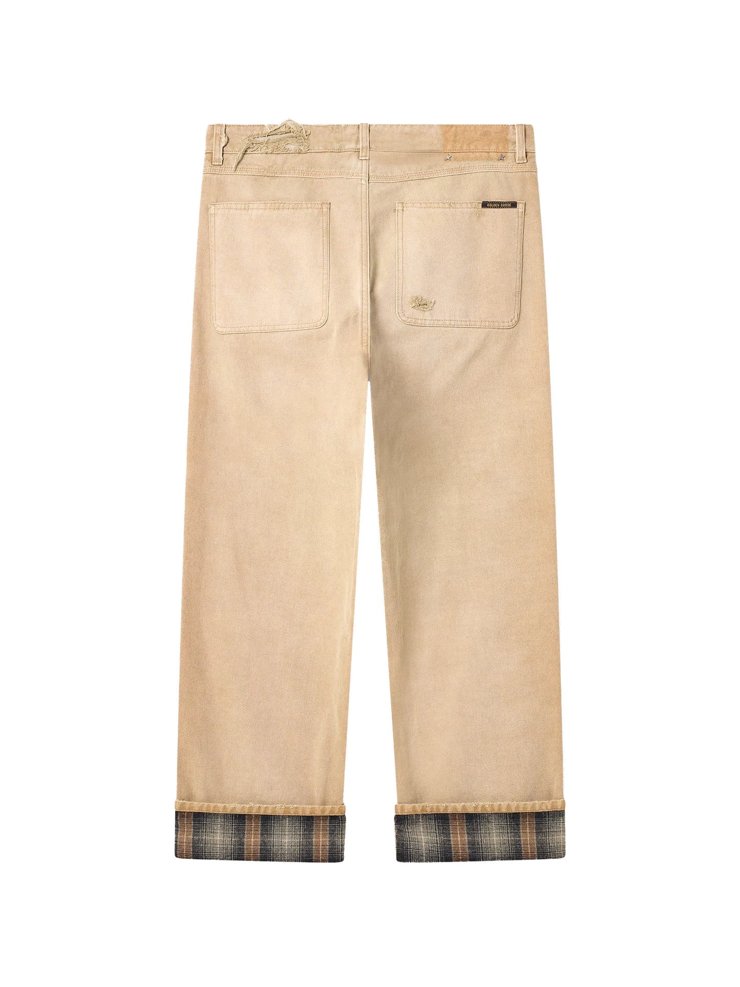 pants in gradient beige cotton with check details