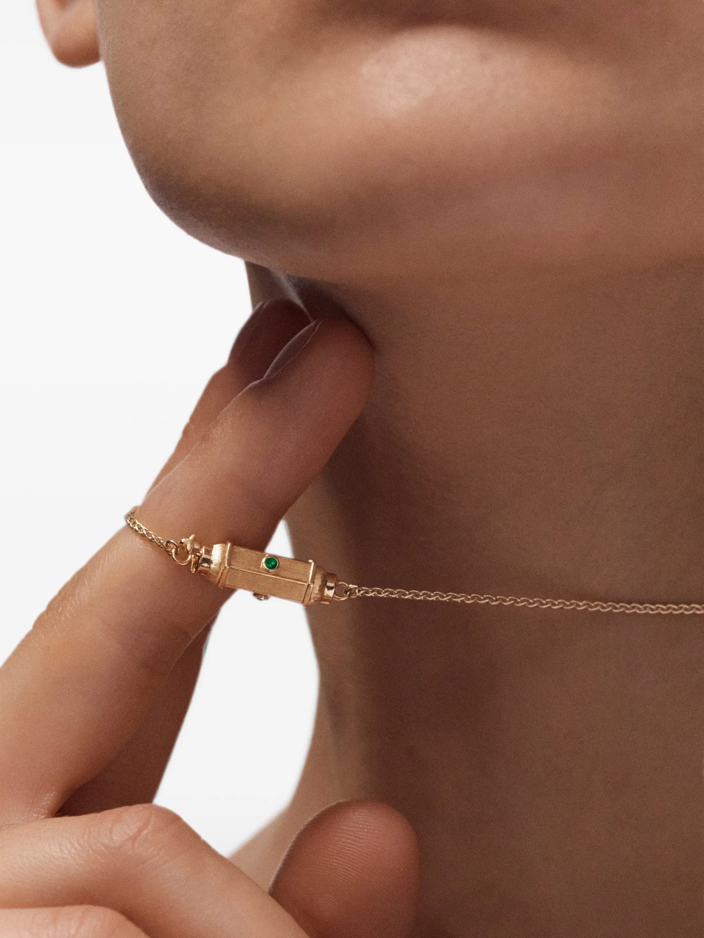 micro Coco emerald locket necklace
