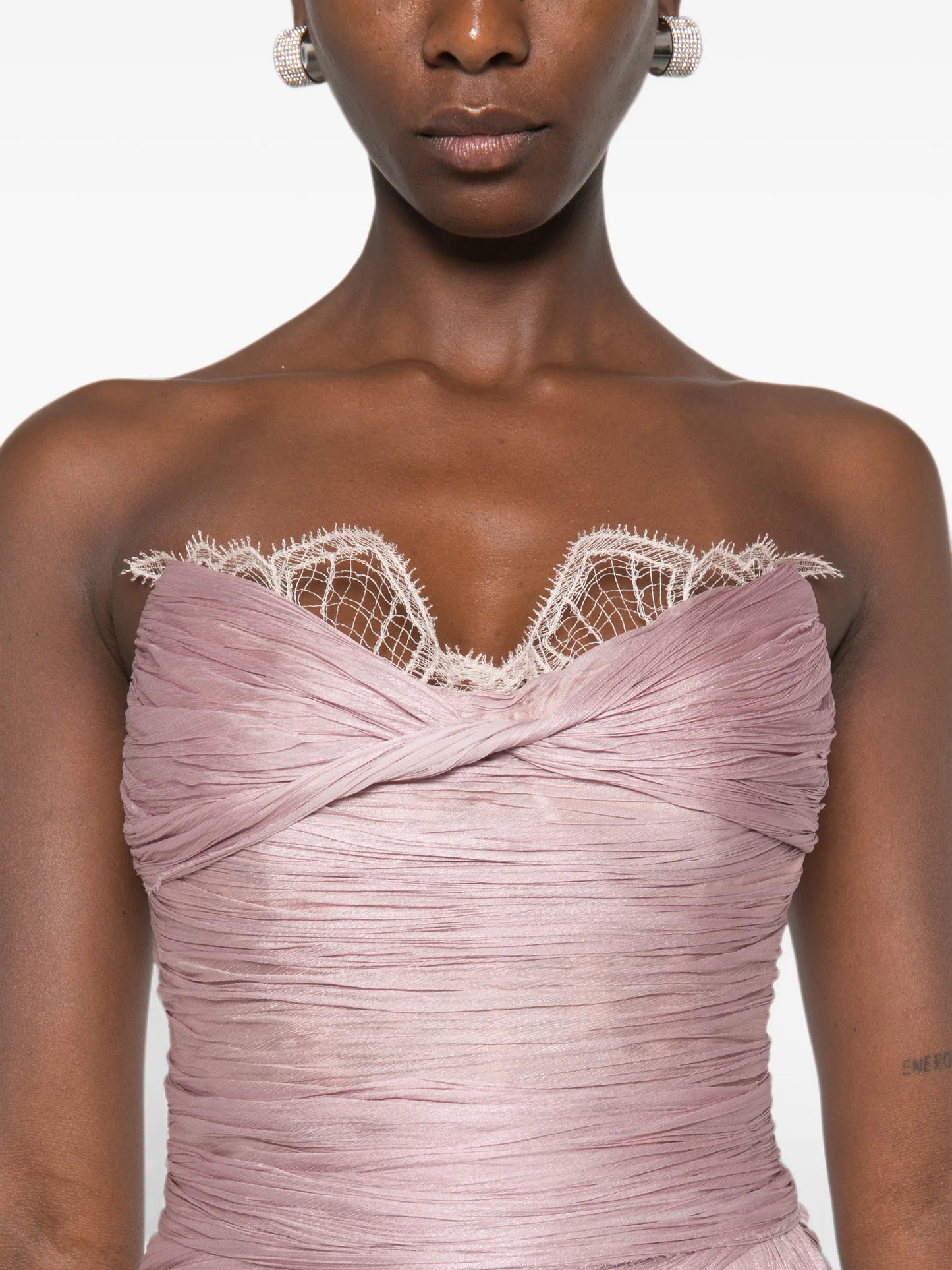Jolie X lace-trimmed draped maxi dress