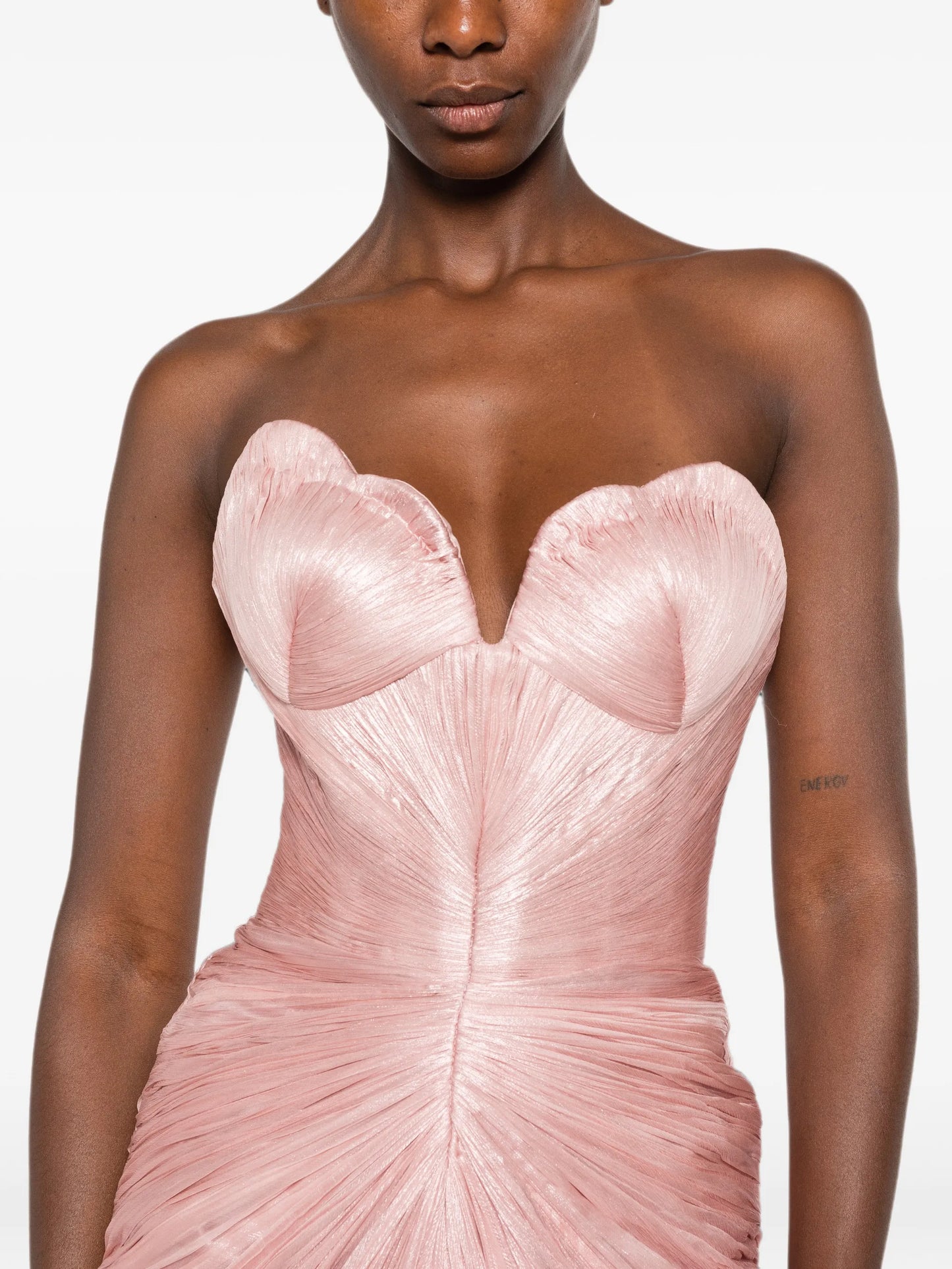 ruched strapless maxi dress