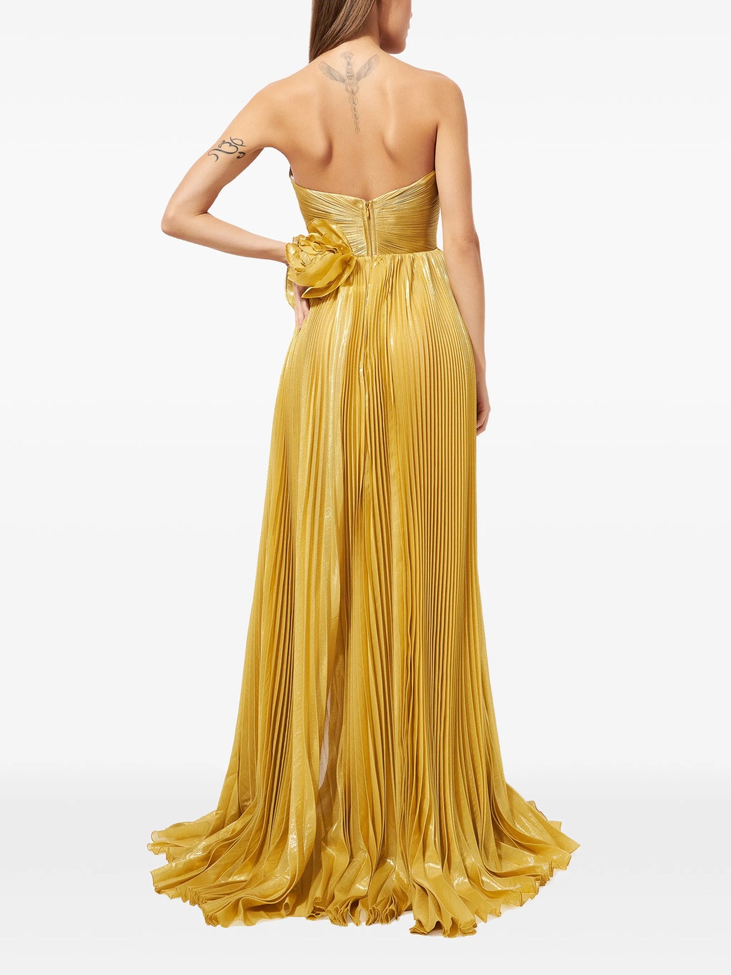 Mey floral-appliqué pleated gown