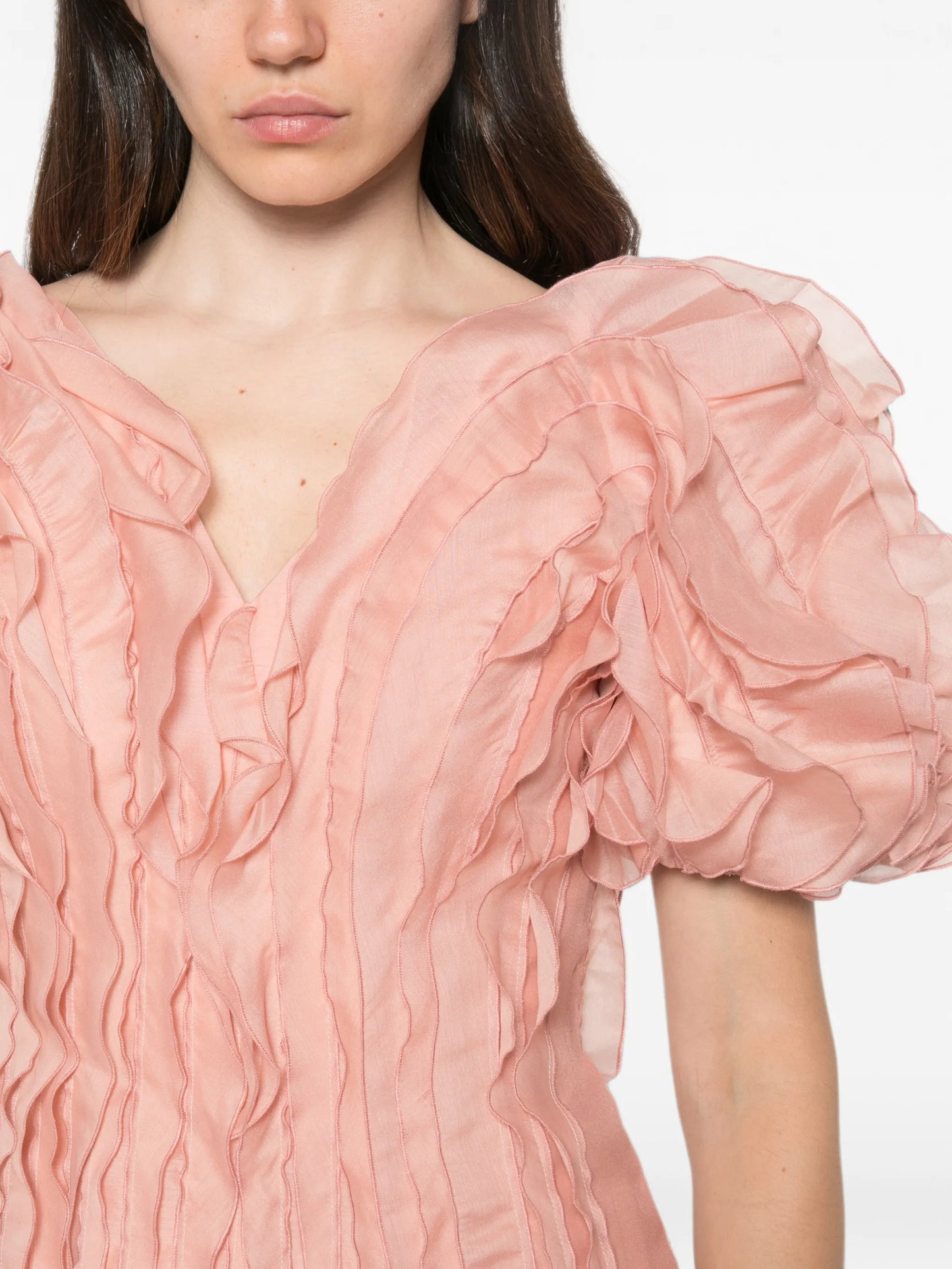 ruffled puff-sleeve dress