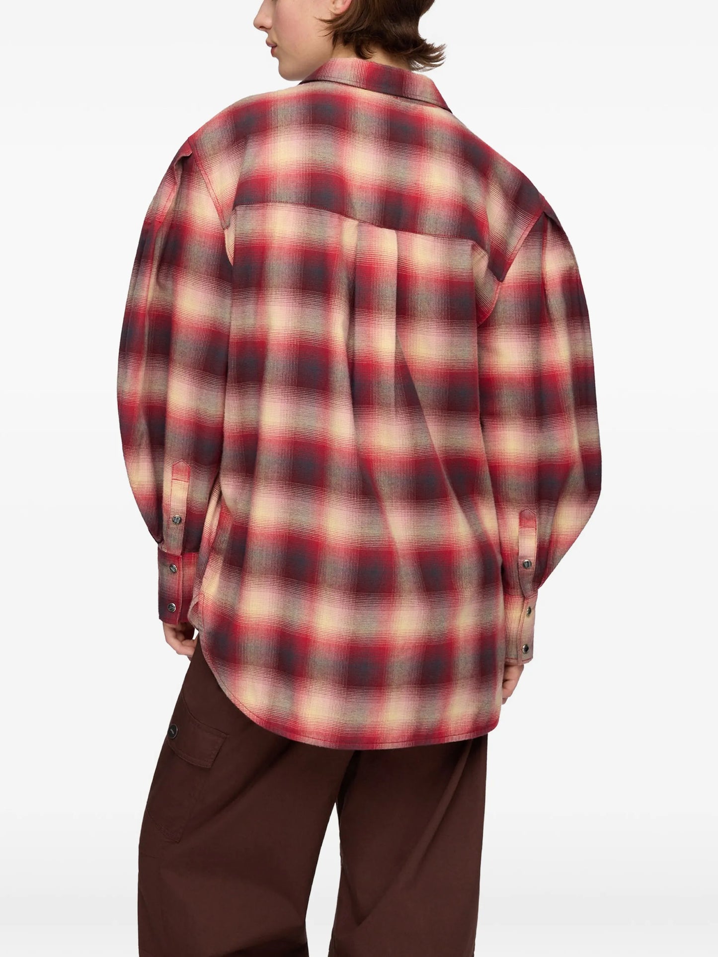 checked puff-sleeve shirt