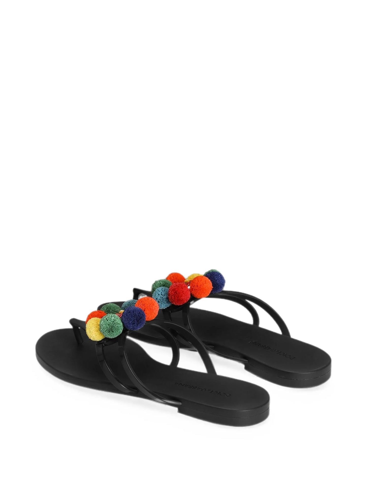 rubber beachwear slides with pom-poms