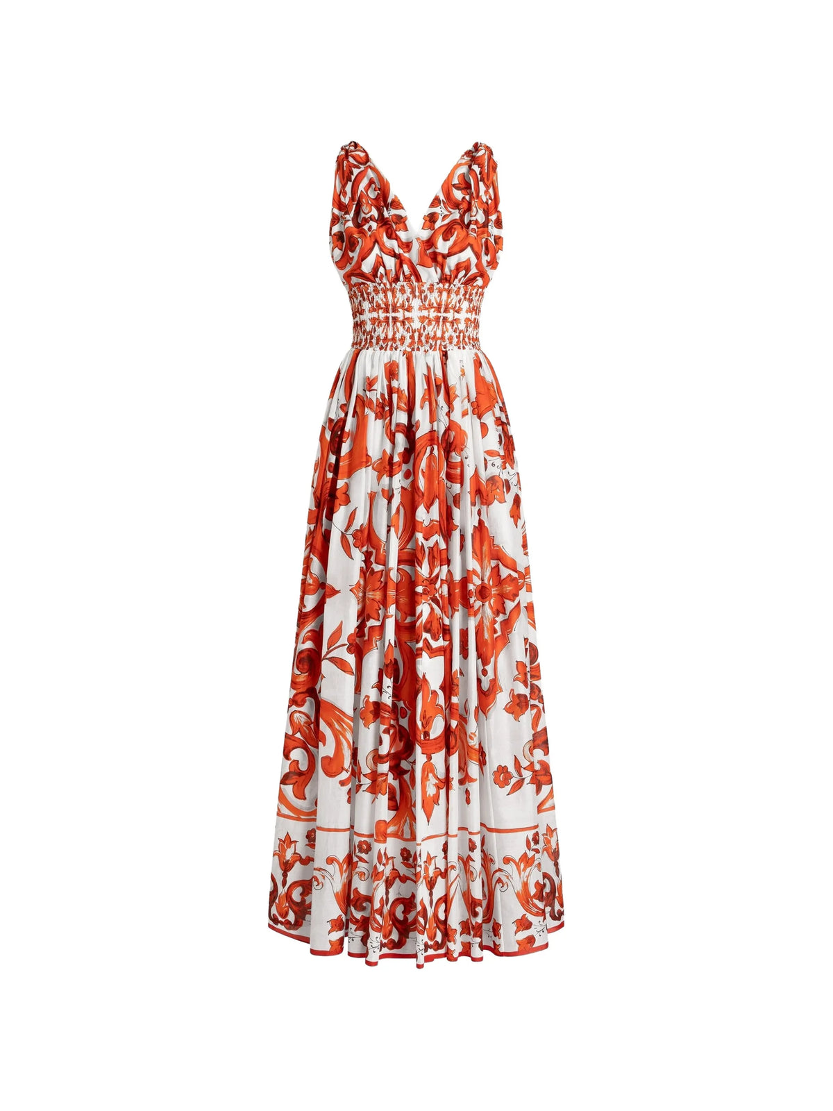 Majolica-print long dress