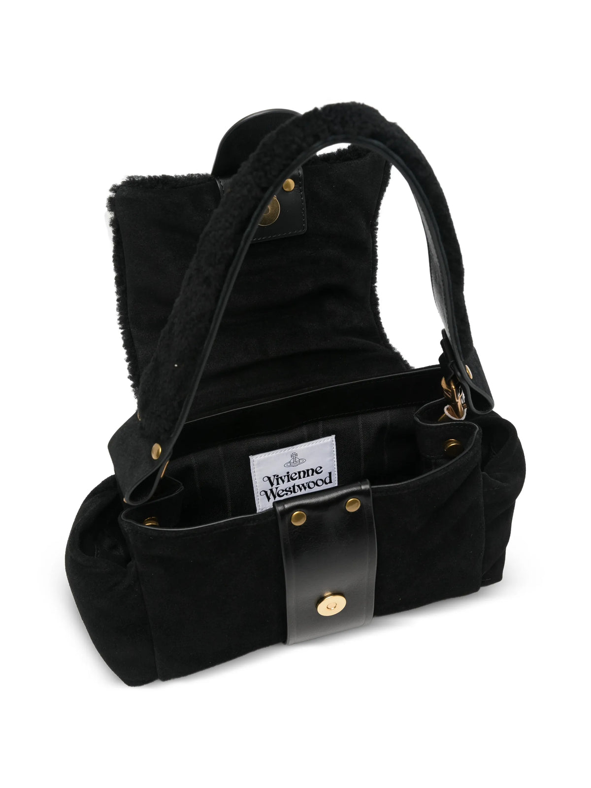 buckle-detail shearling-trim shoulder bag