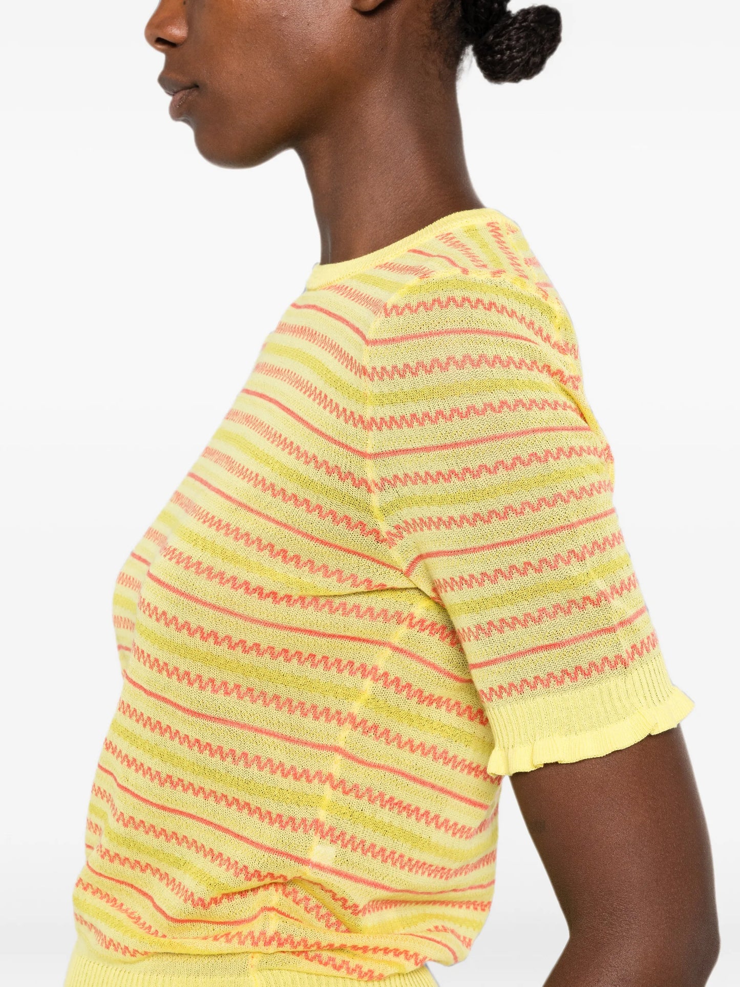 striped ruffle-trim top