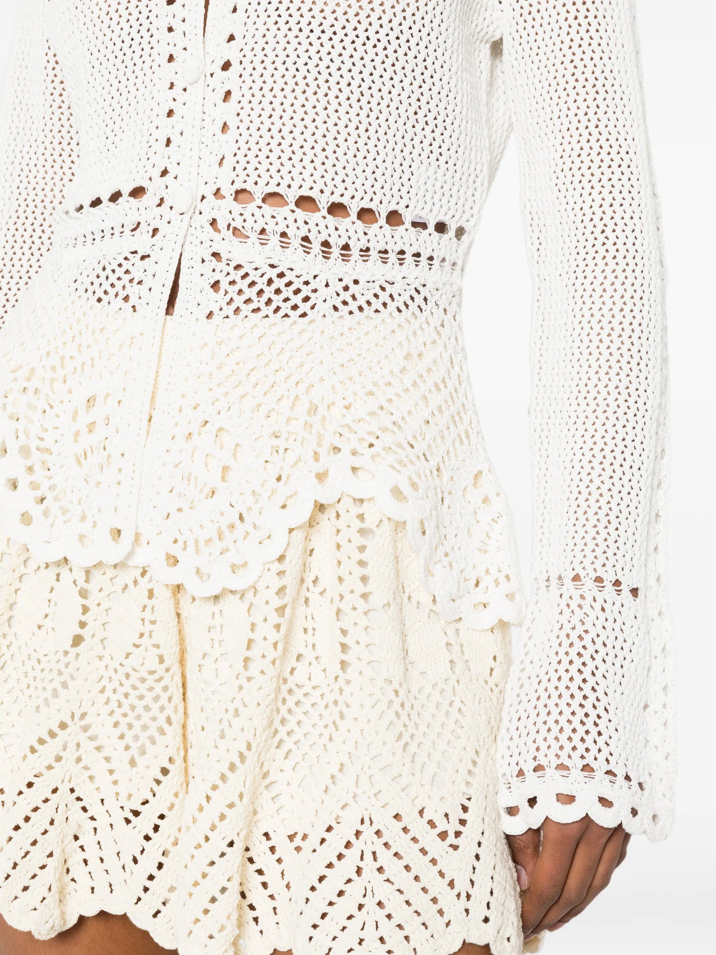 crochet-knit peplum cardigan