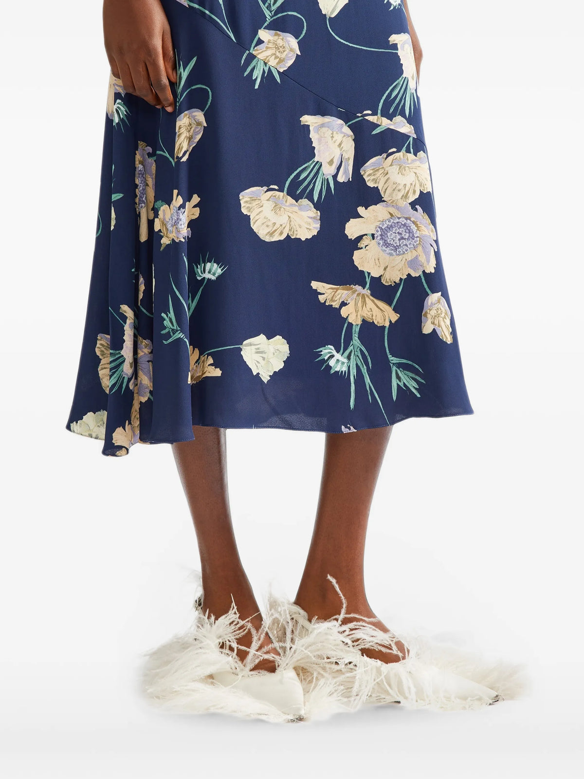 floral-print A-line midi skirt