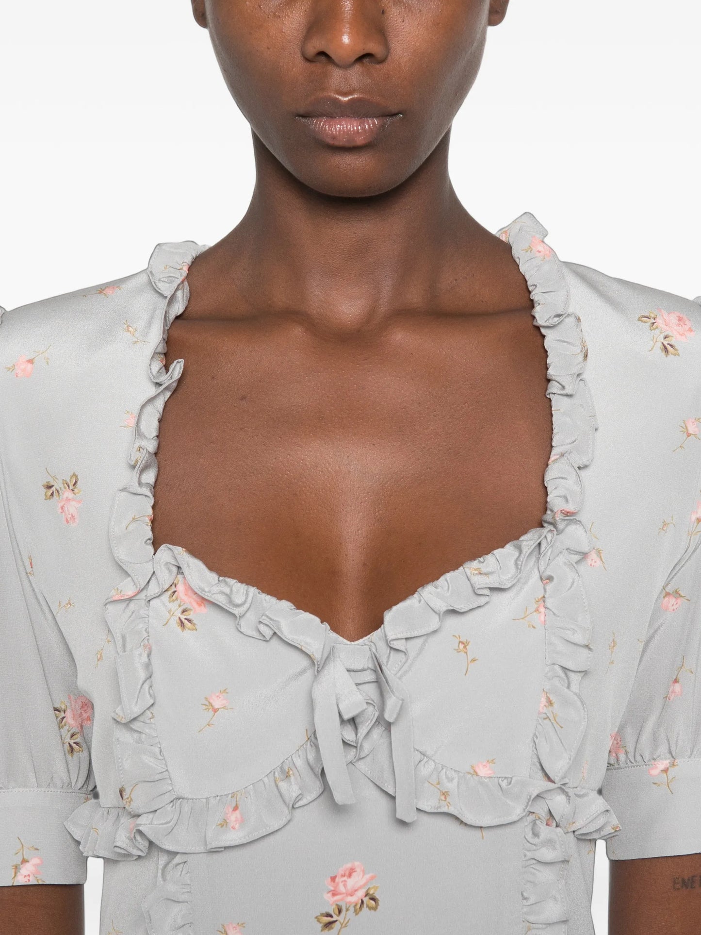 ruffled floral-print mini dress