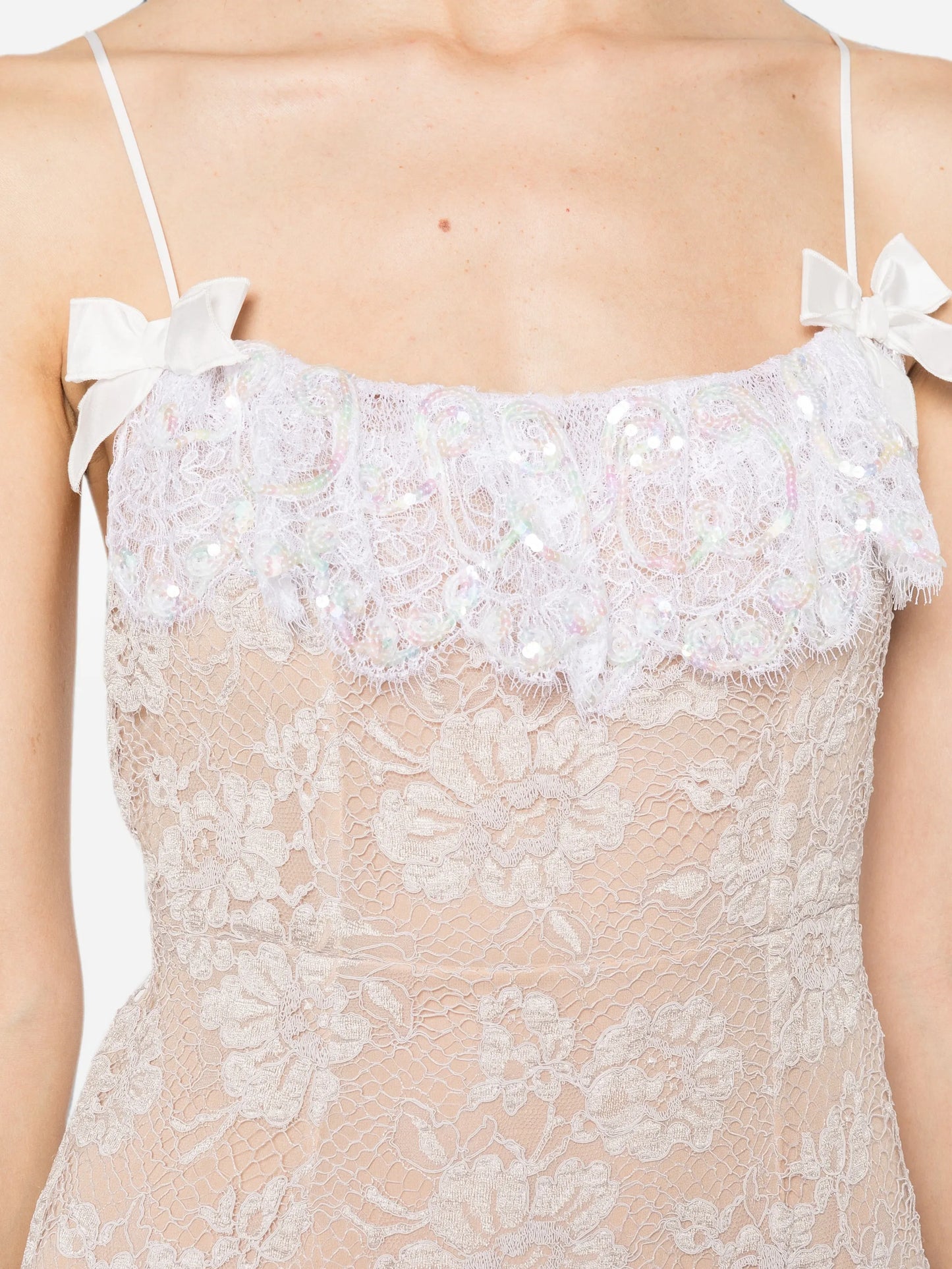 lace slip dress with sequin-embroidered ruffle