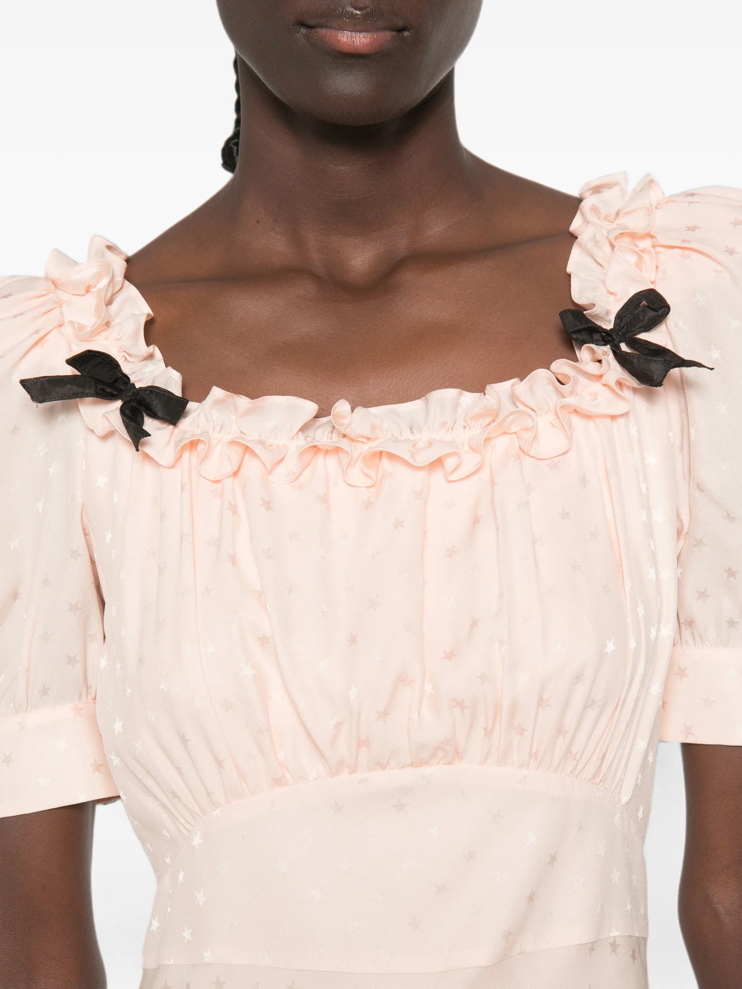 silk-jacquard midi dress with square neckline
