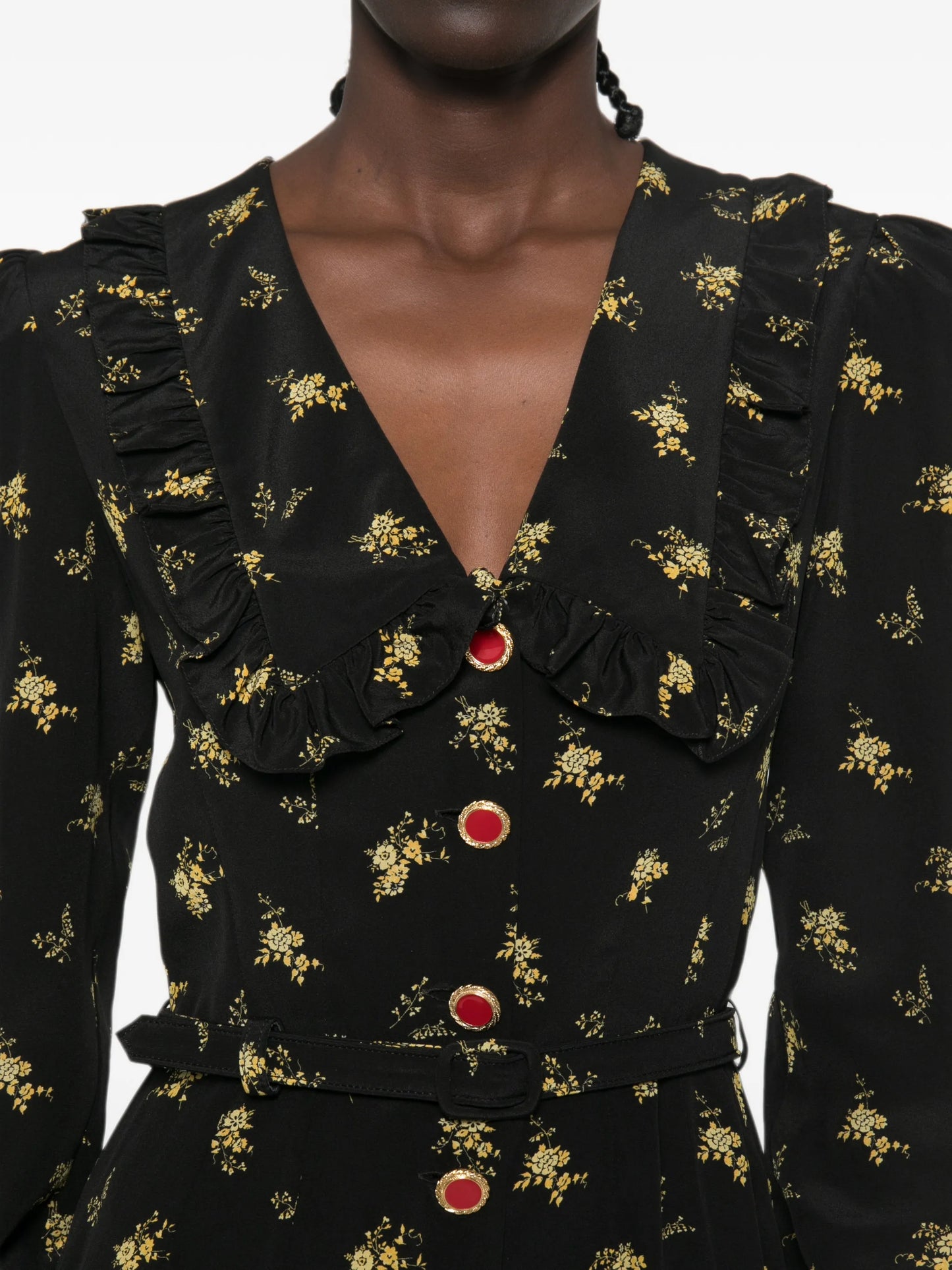floral-print ruffled midi dress