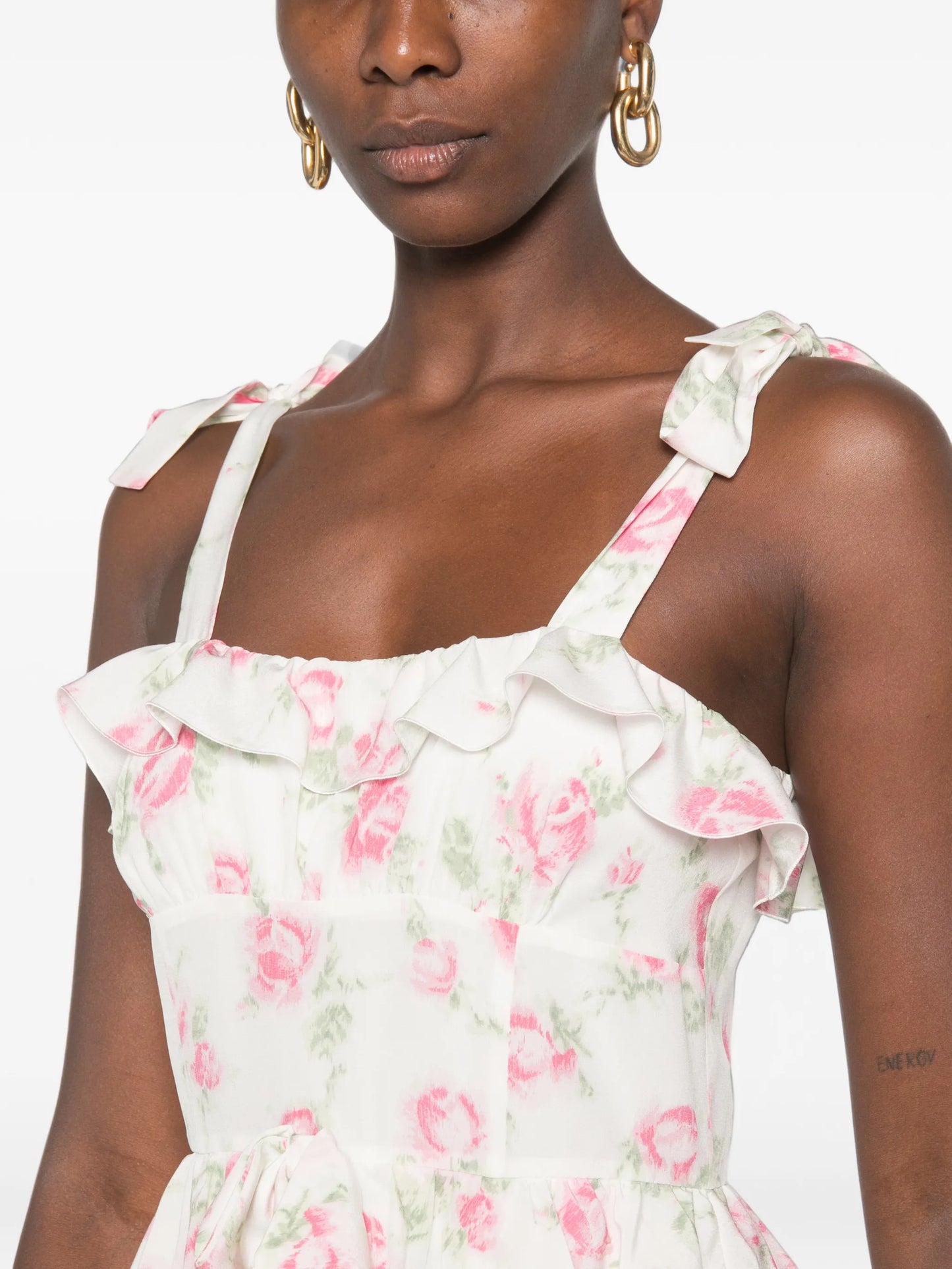 floral-print ruffled midi dress