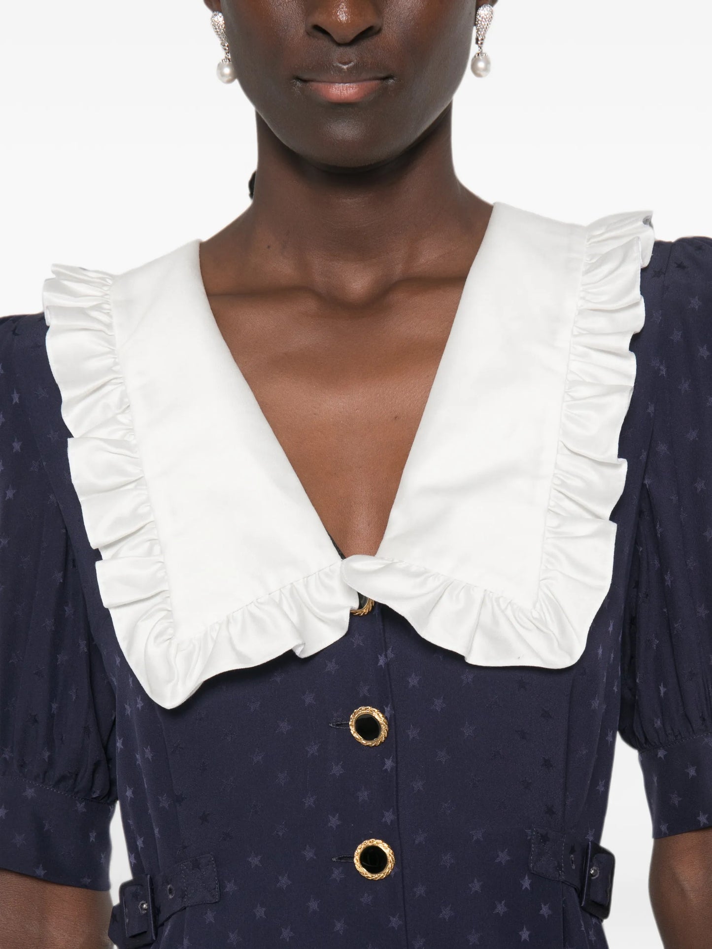 star-jacquard mini dress with buckles