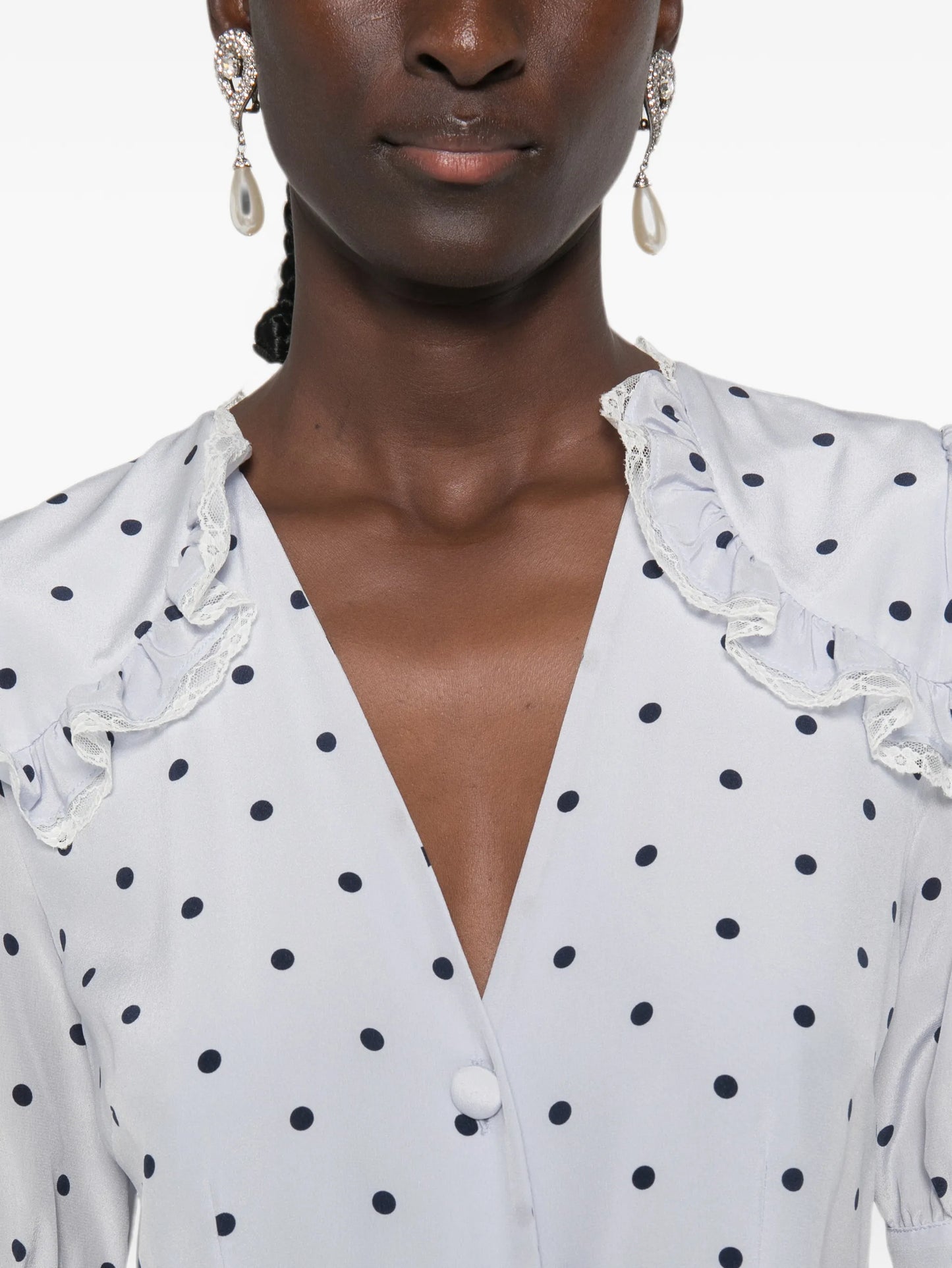 polka-dot ruffled midi dress