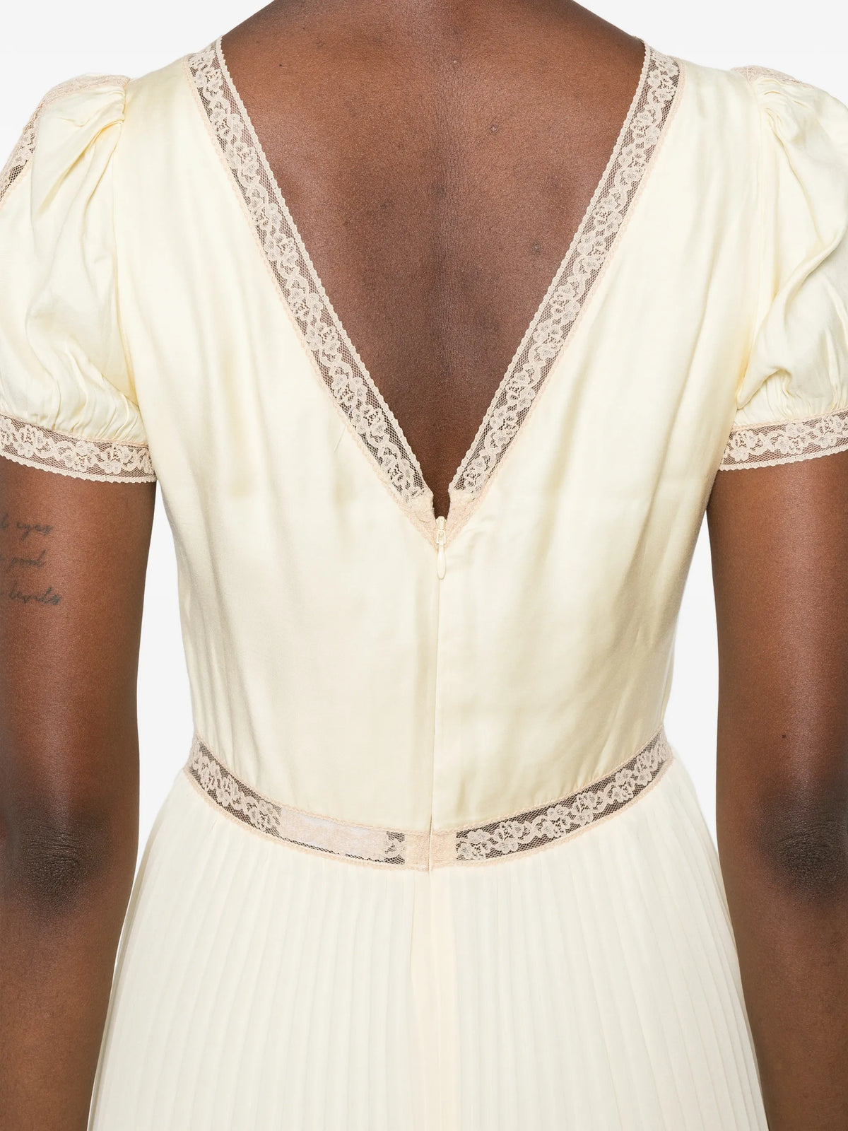 pleated lace midi dress