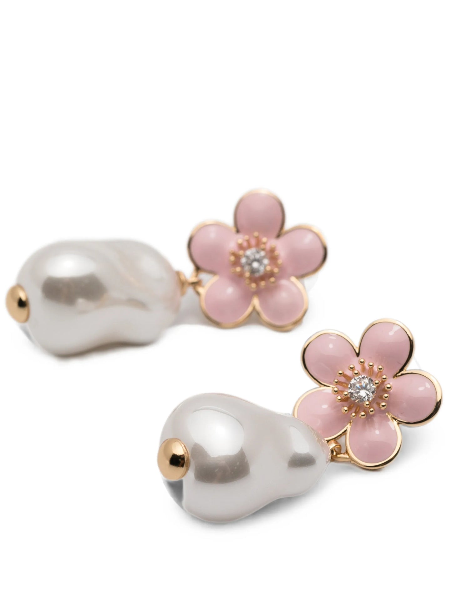 flower-motif pearl-drop earrings