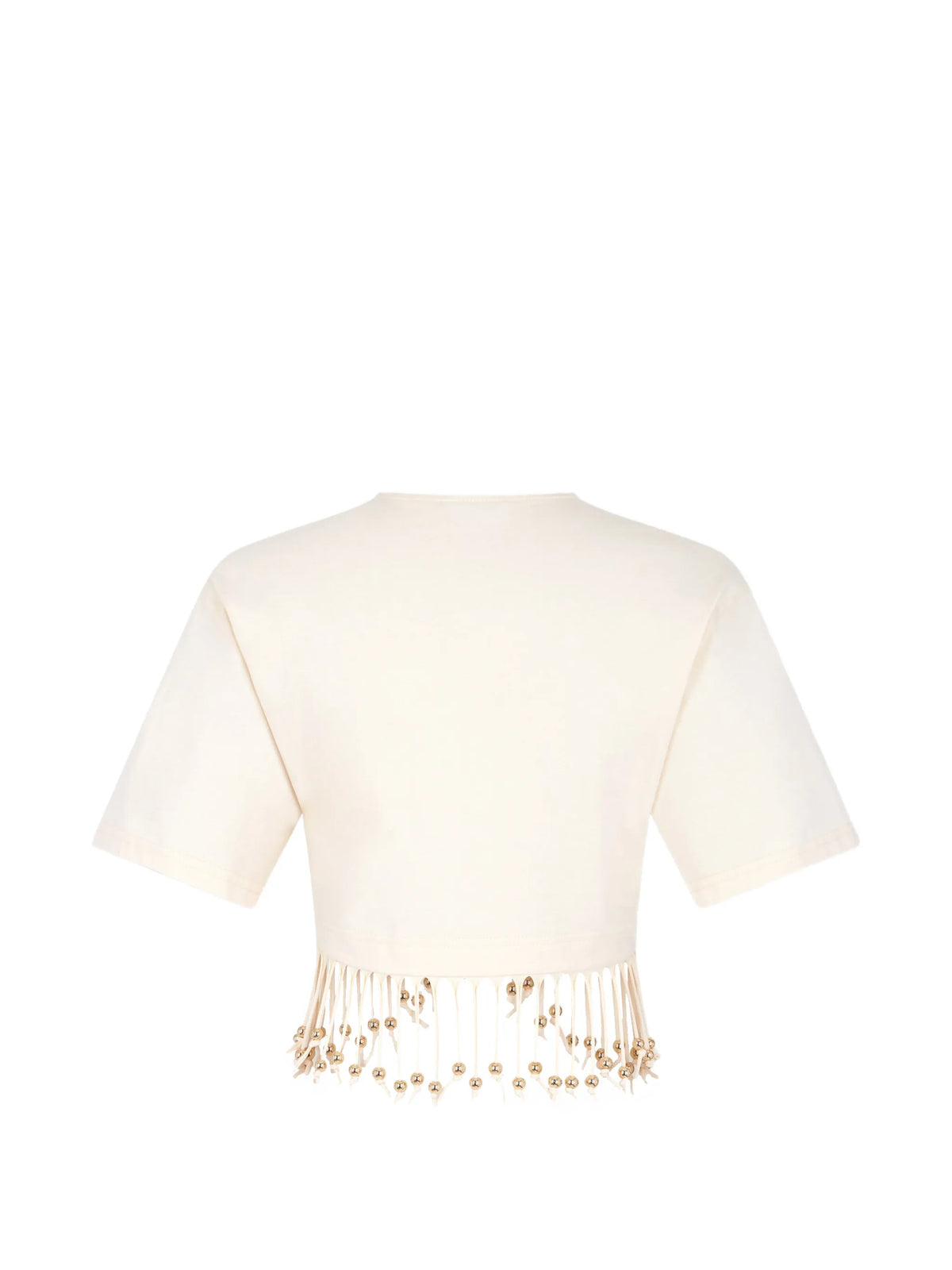cotton crop top with beaded fringe details