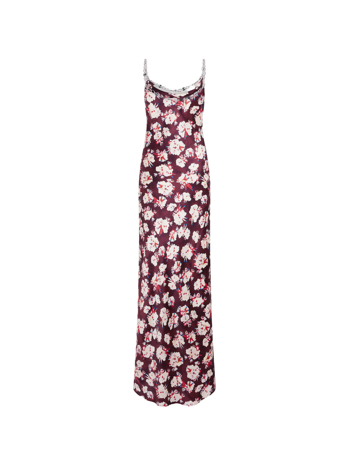 floral-patterned long dress in satin silk