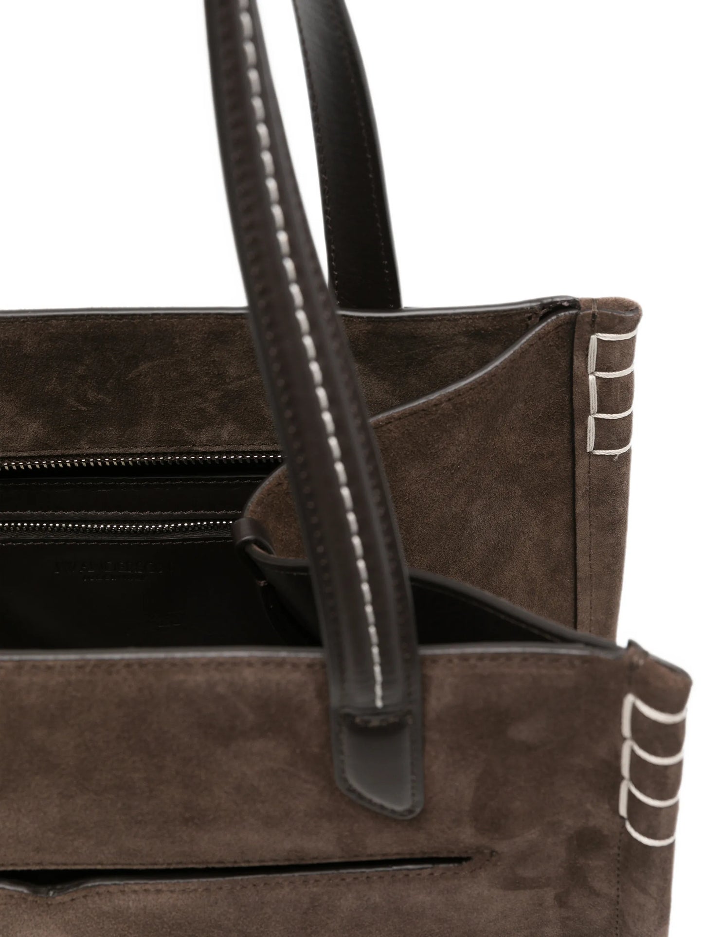contrast-stitch suede tote bag