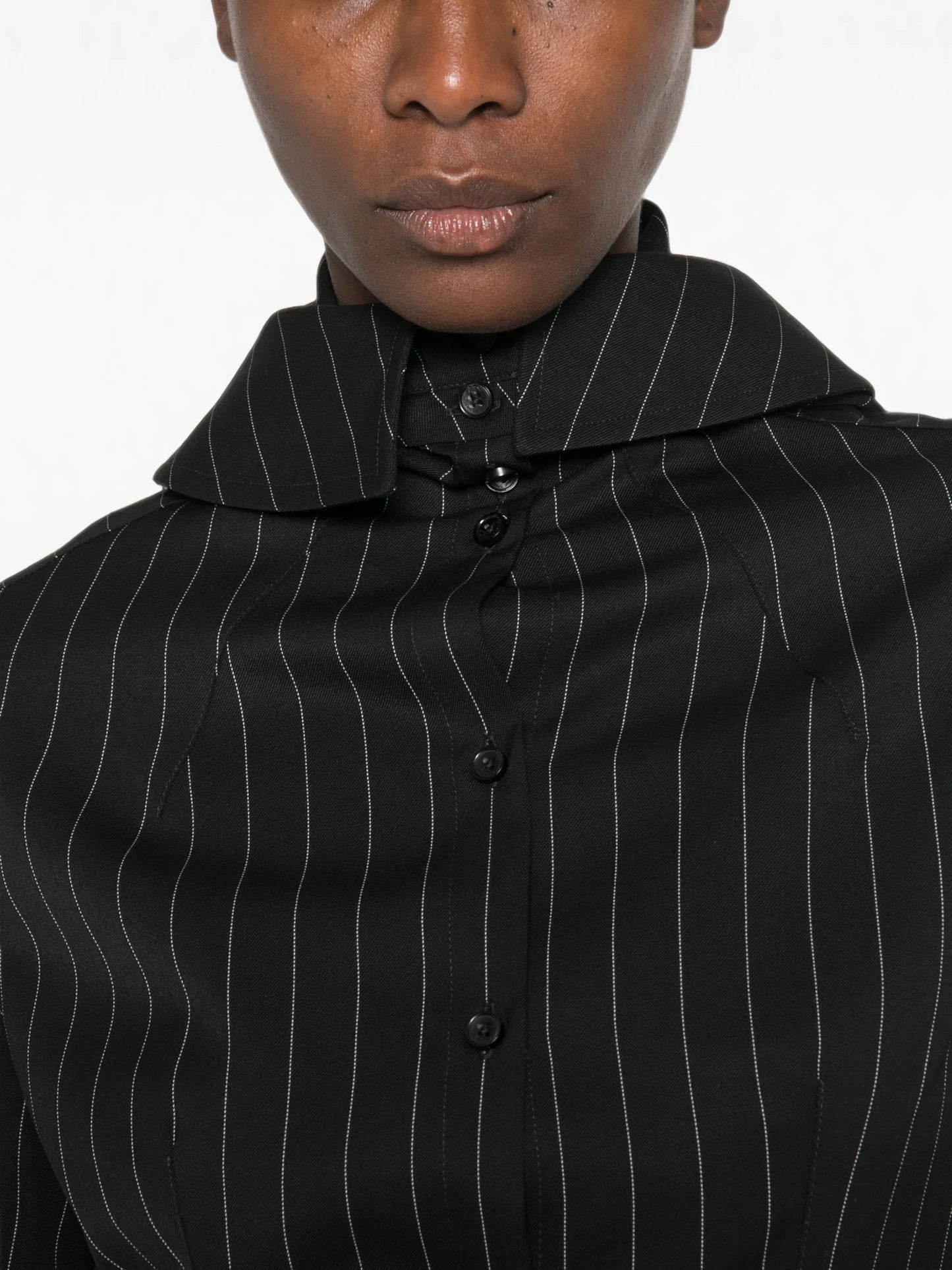pinstripe-pattern hooded shirt