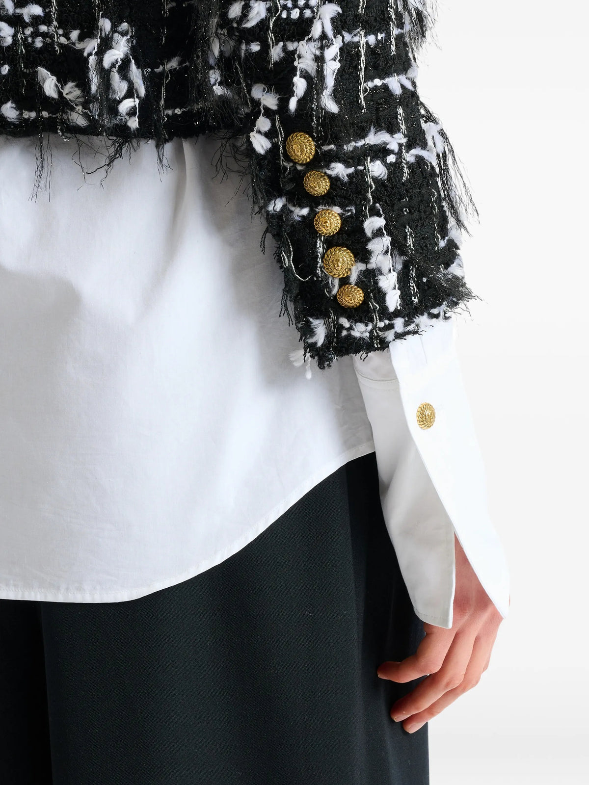 cropped jacket in fringed tweed