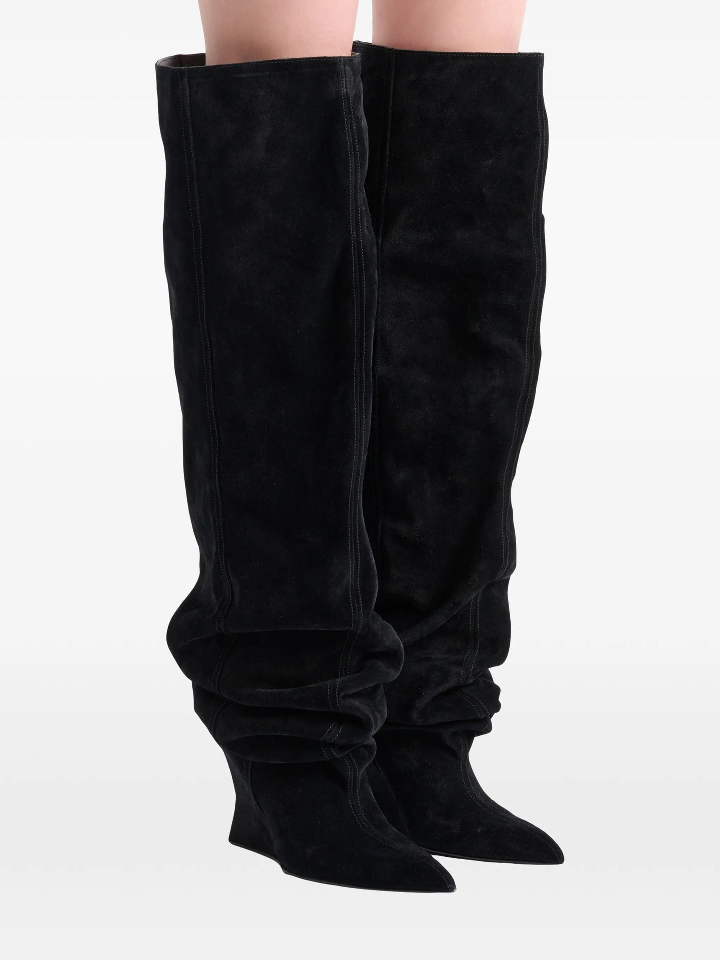 suede leather wedge thigh-high boots
